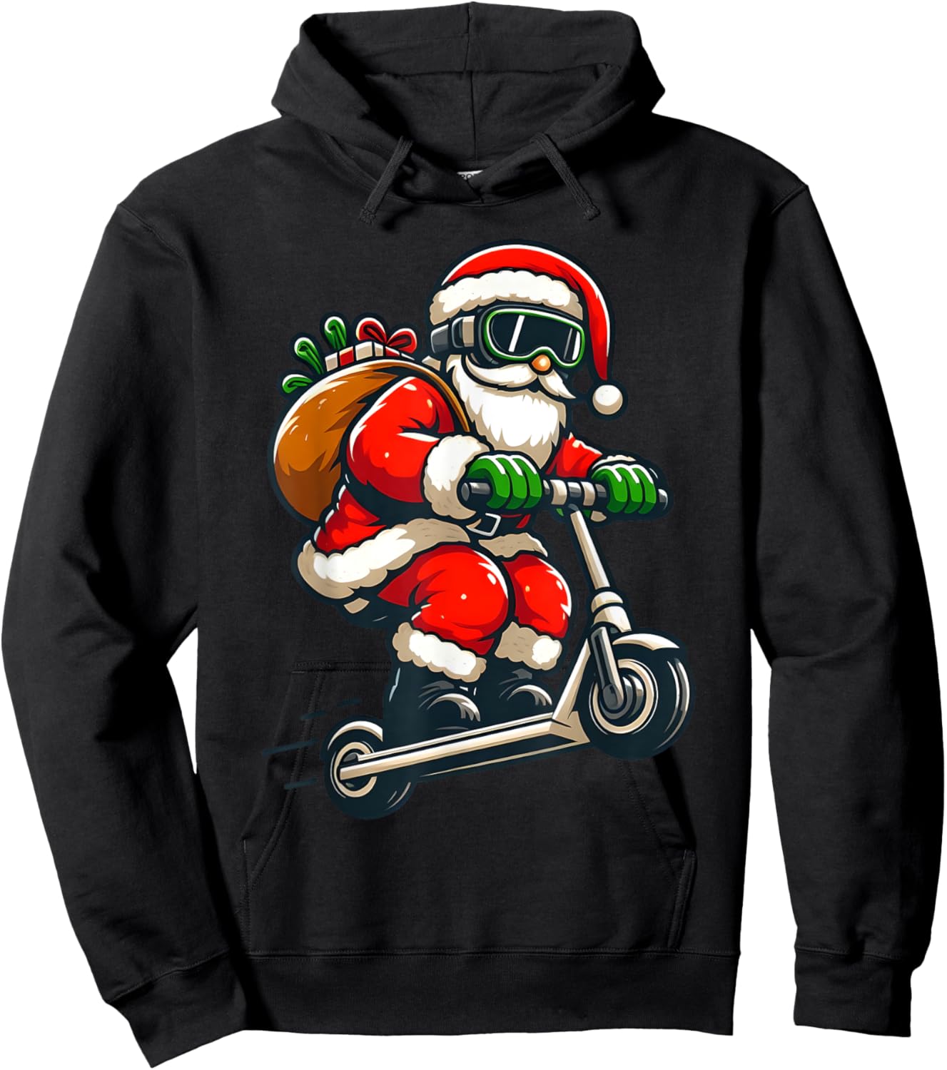 Santa Riding Scooter Christmas Pajama for Toddlers Kids Boys Hoodie - Hoodie | Black