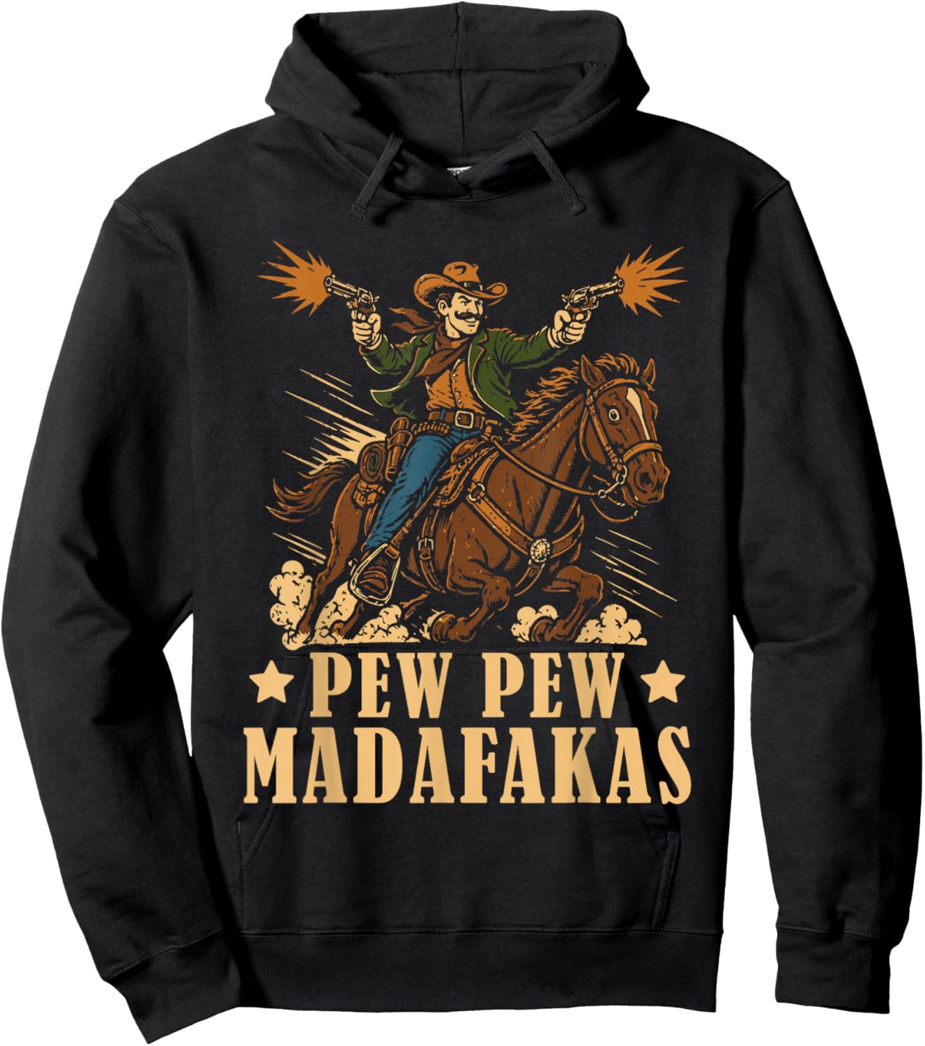 Pew Pew Cowboy Rodeo Retro Vintage Western Humor Hoodie - Hoodie | Black