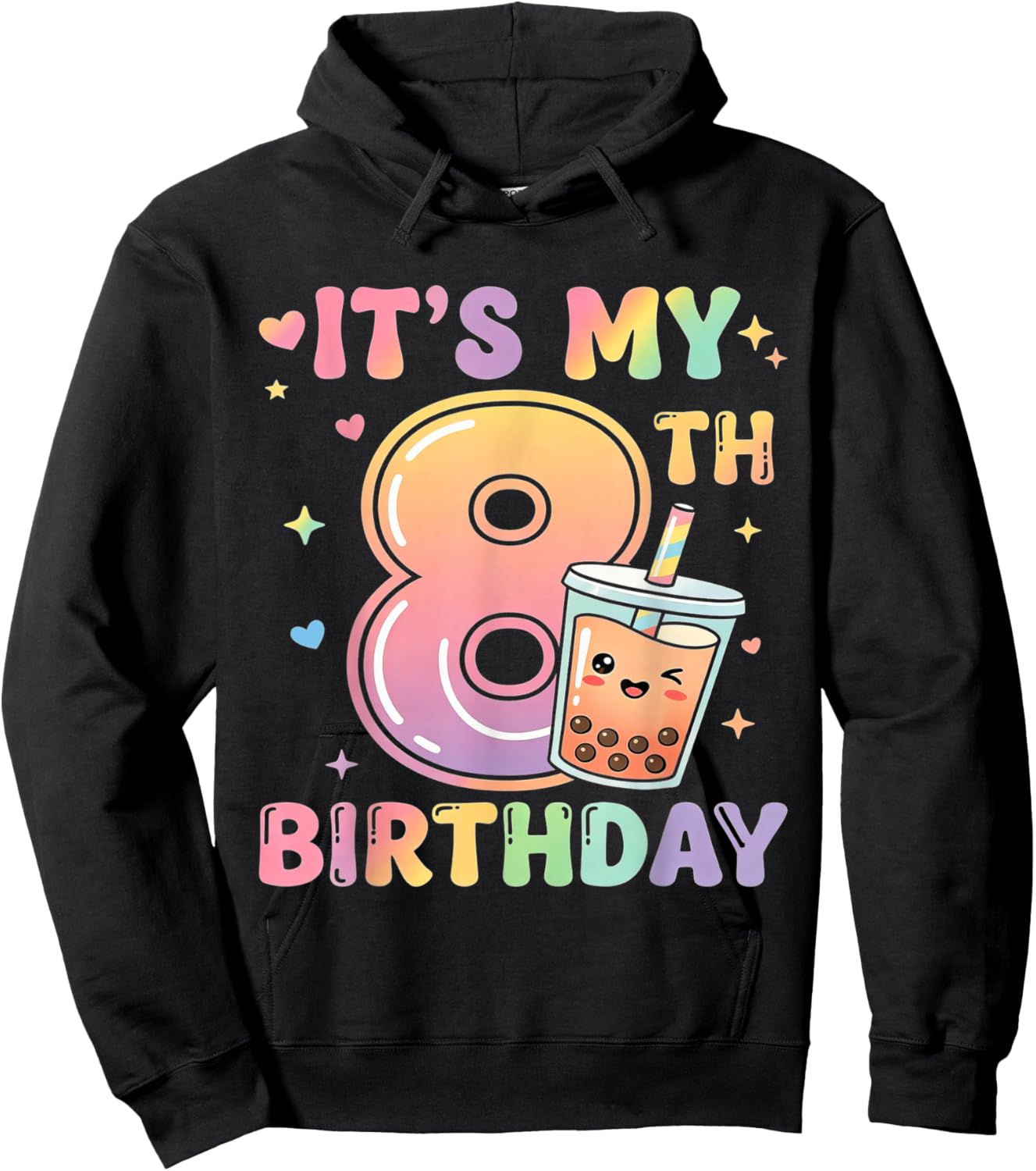 It's My 8th Birthday Cute Bubble Boba Tea 8 Year Old Girls Hoodie - Hoodie | Black