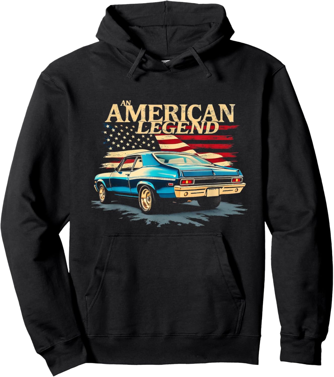 an American Legend 1970 70 Nova SS American Flag Muscle Car Hoodie - Hoodie | Black