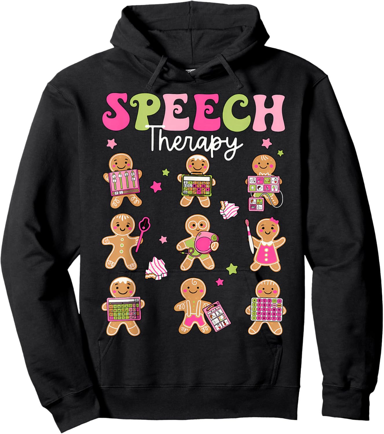Speech Therapy Christmas SLP Therapy Cookies Gingerbread Hoodie - Hoodie | Black