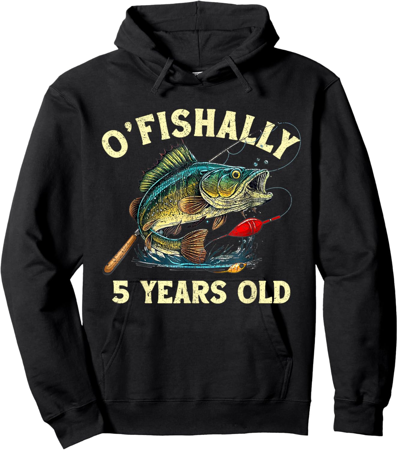 Vintage O'Fishally 5 Years Old Fishing 5th Birthday Boy Hoodie - Hoodie | Black