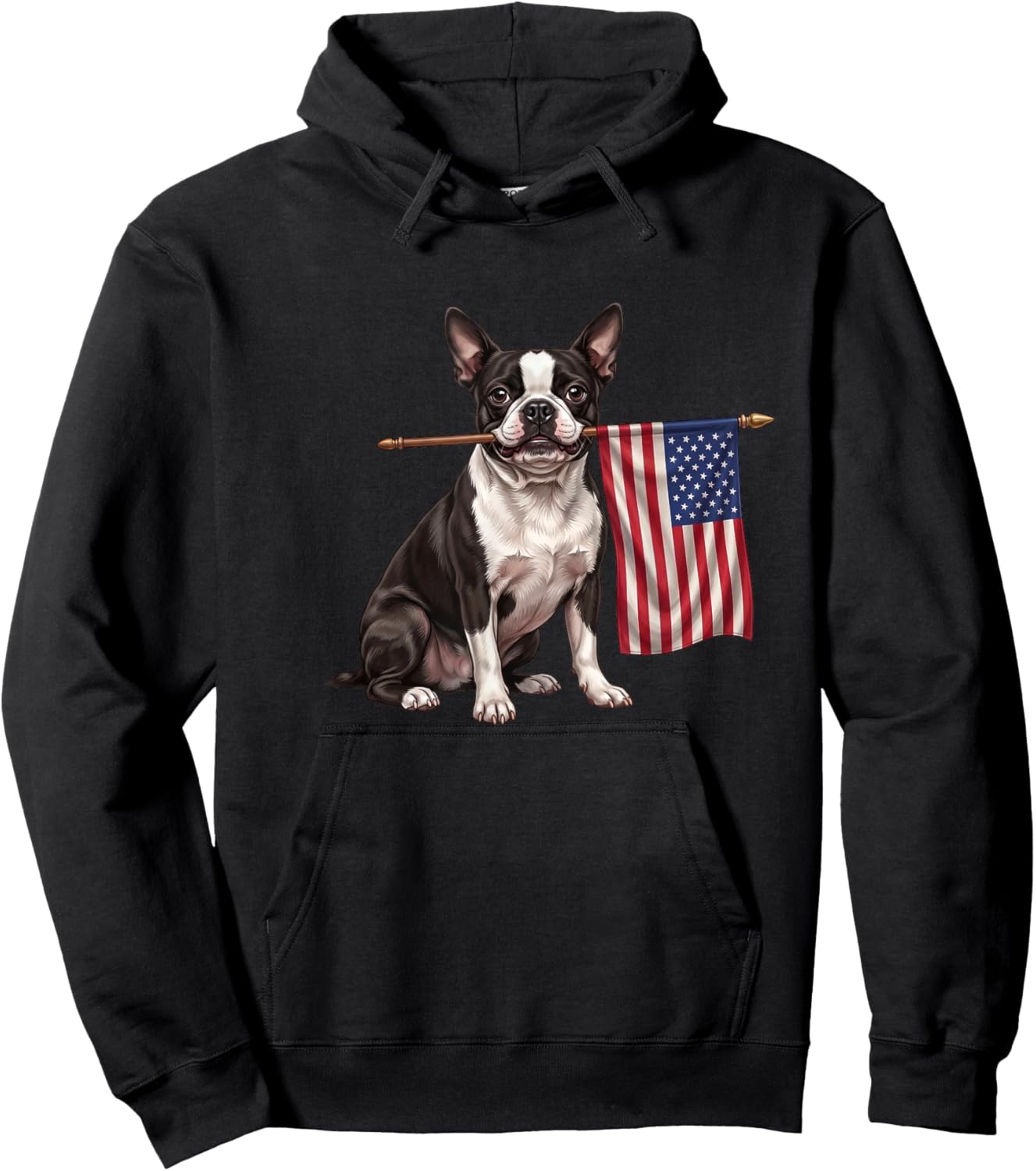 Retro Boston Terrier American Flag Patriotic Dog 4th of July Hoodie - Hoodie | Black