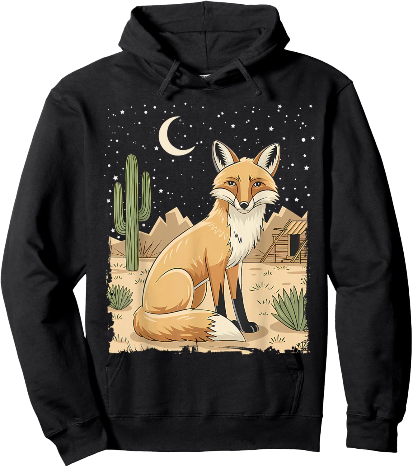 Coyote Desert Nature Scenic Wild Animal South West Cactus Hoodie - Hoodie | Black