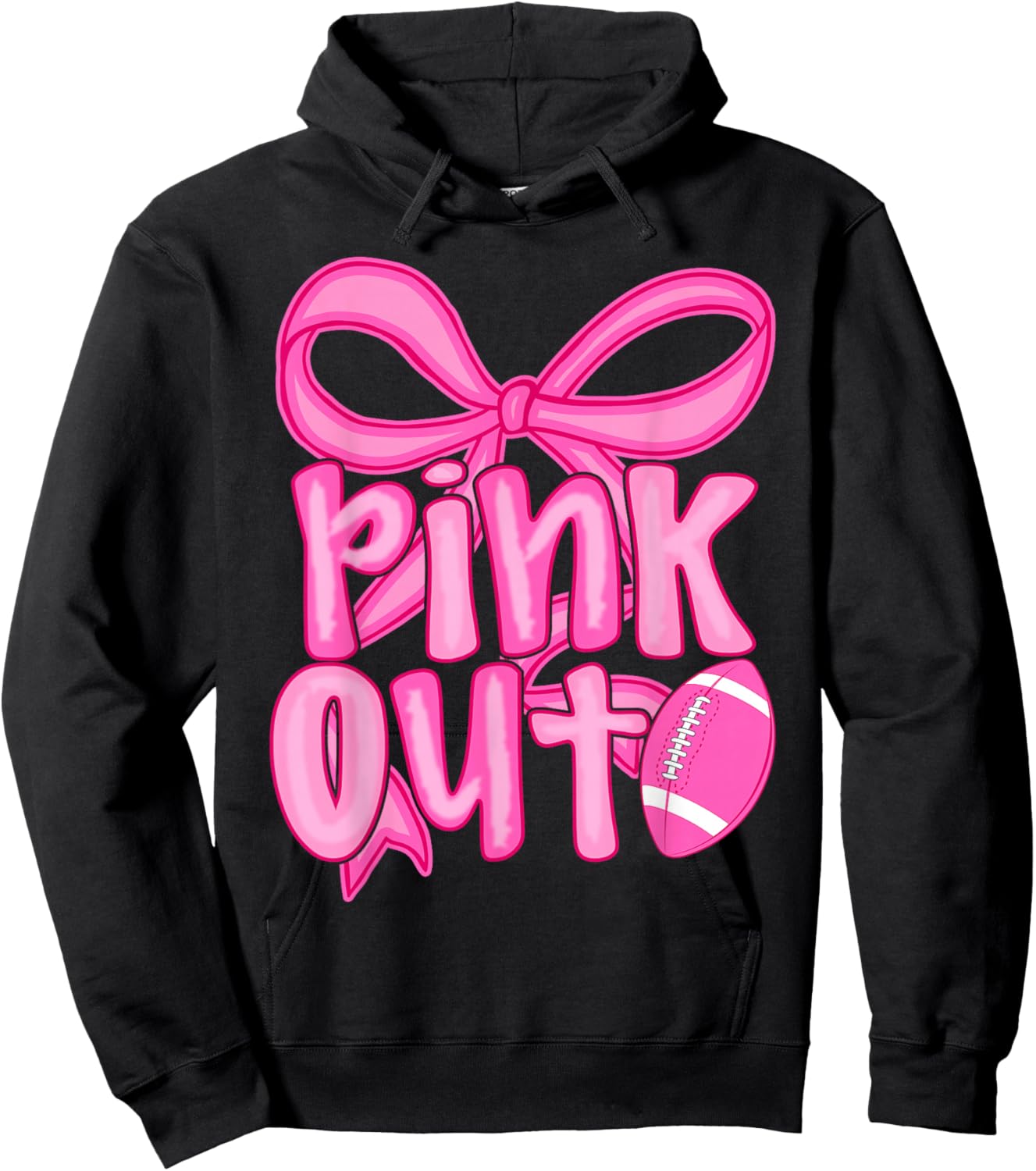 Pink Out Football Bow Preppy Breast Cancer Awareness Women Hoodie - Hoodie | Black