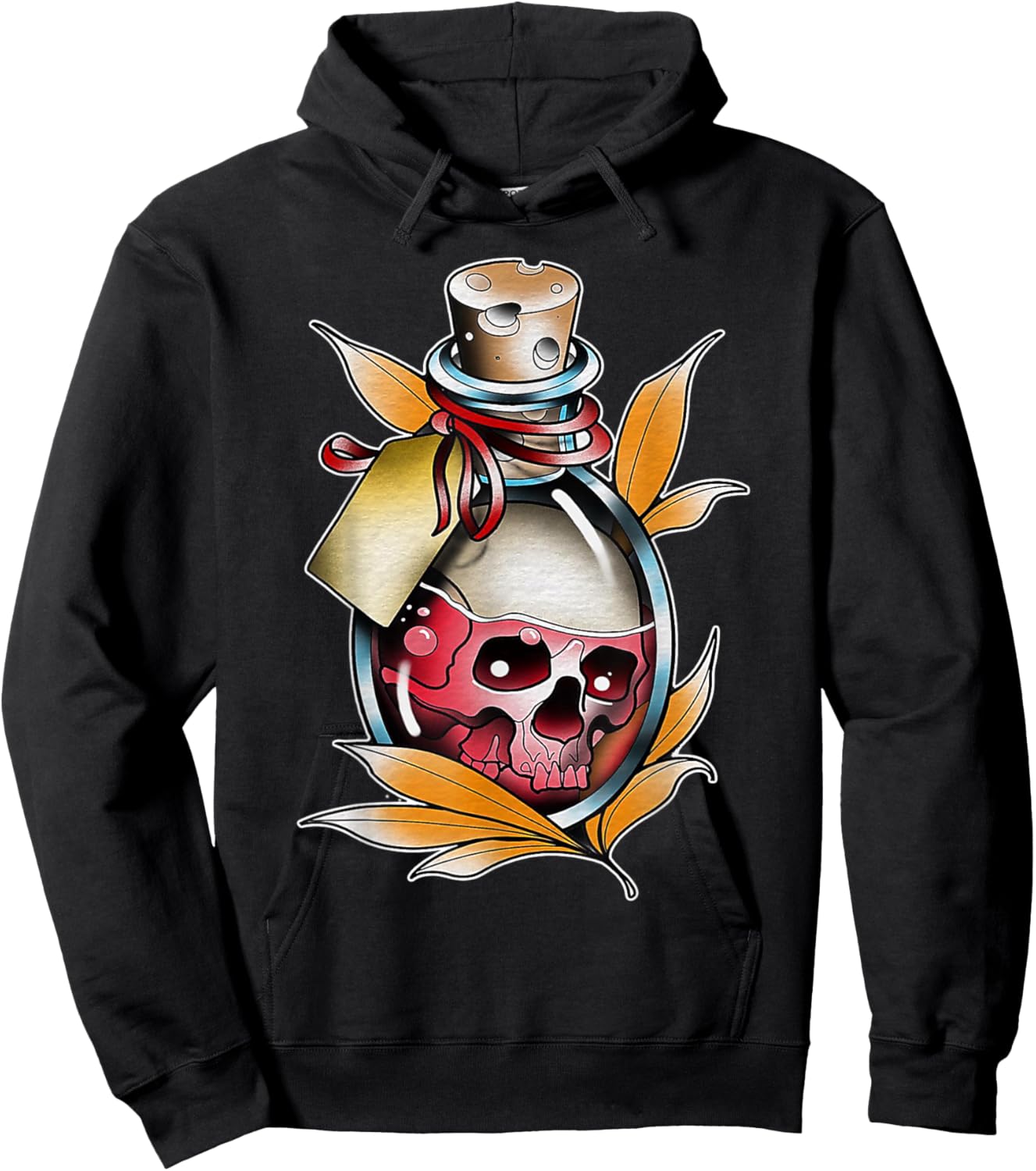 Skull Potion Poison Bottle Neo-Traditional Tattoo Flash Hoodie - Hoodie | Black