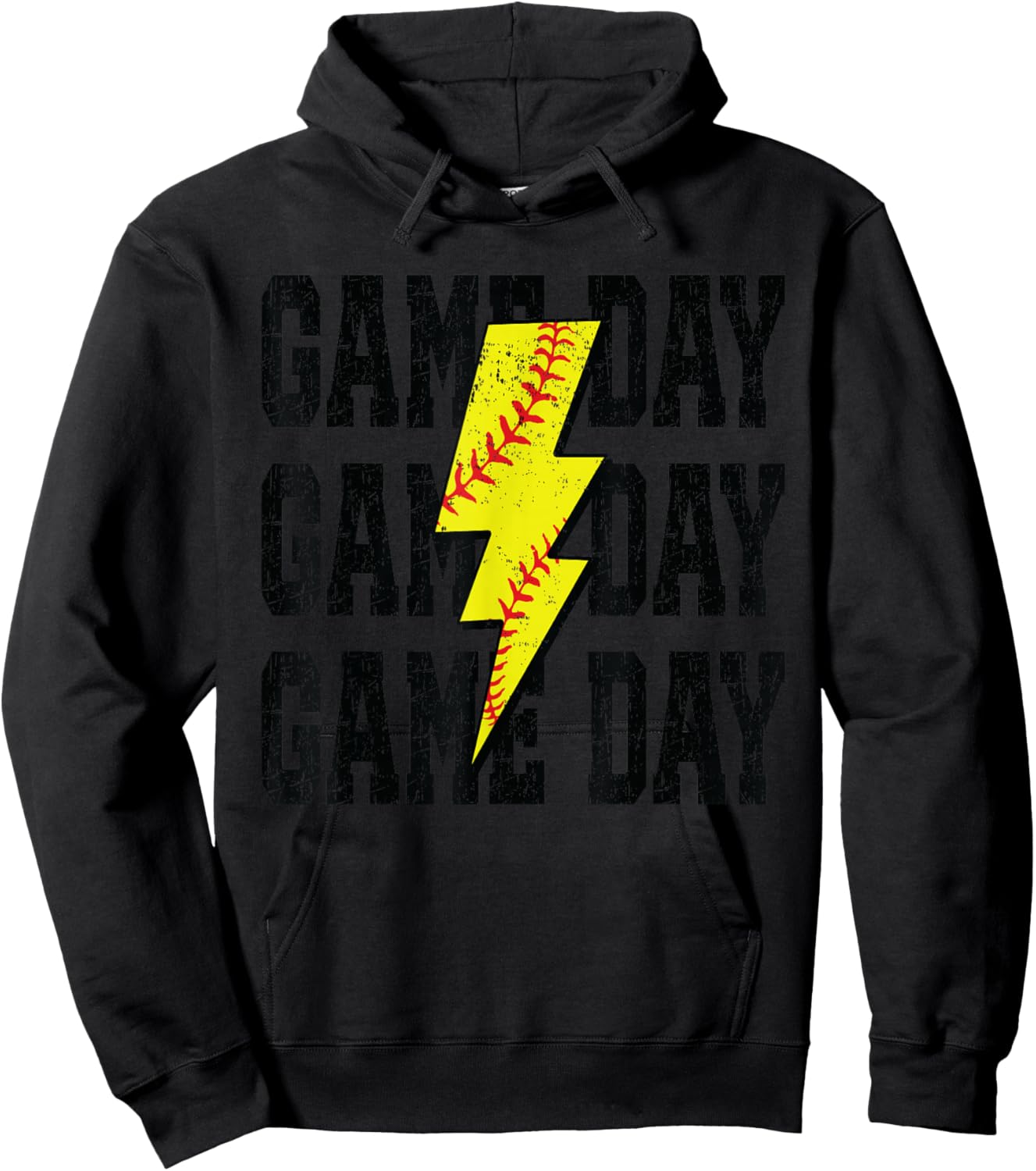 Softball Game Day Distressed Bolt Lightning Softball Hoodie - Hoodie | Black
