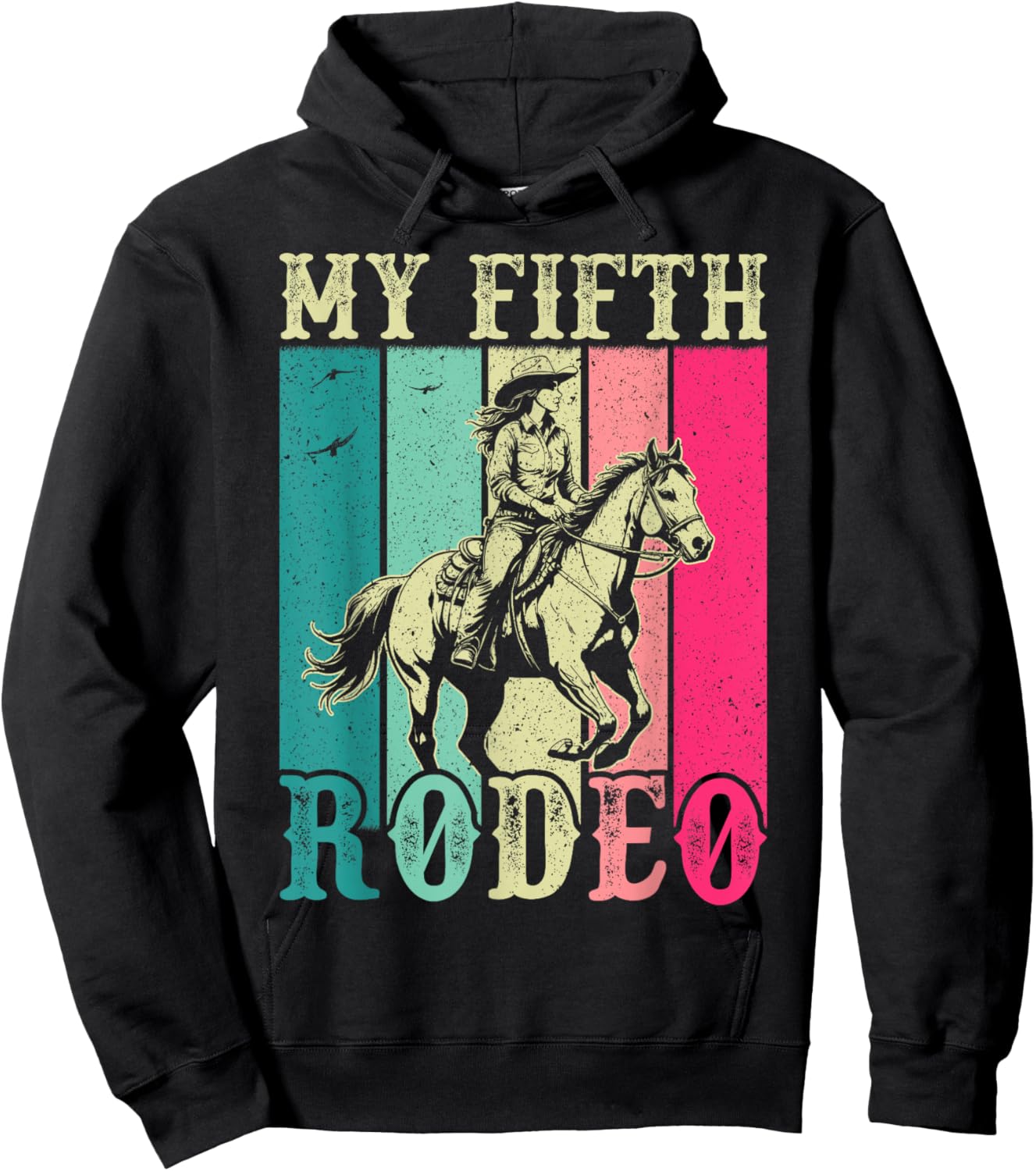 My Fifth Rodeo 5 Year Old Girl Cowgirl 5th Birthday Horse Hoodie - Hoodie | Black