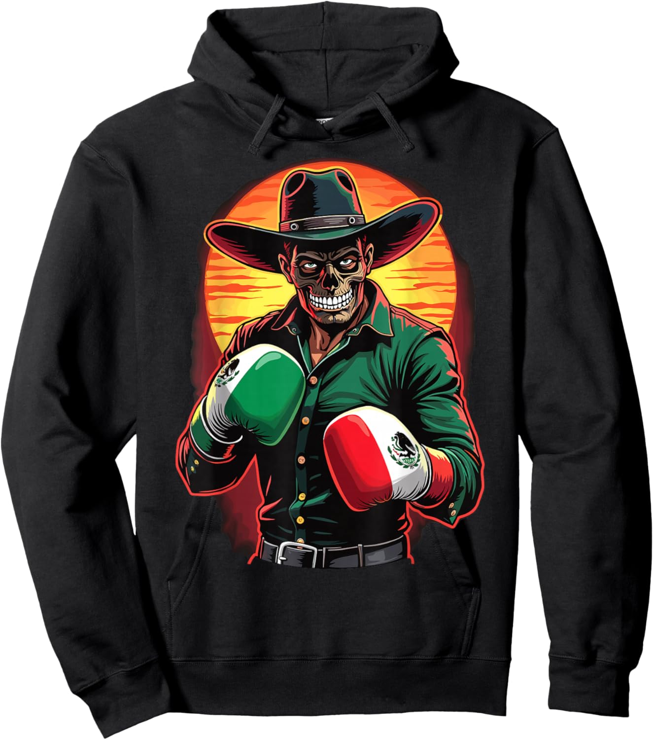 Mexican Cowboy Boxer Día de Muertos Boxing Hoodie - Hoodie | Black