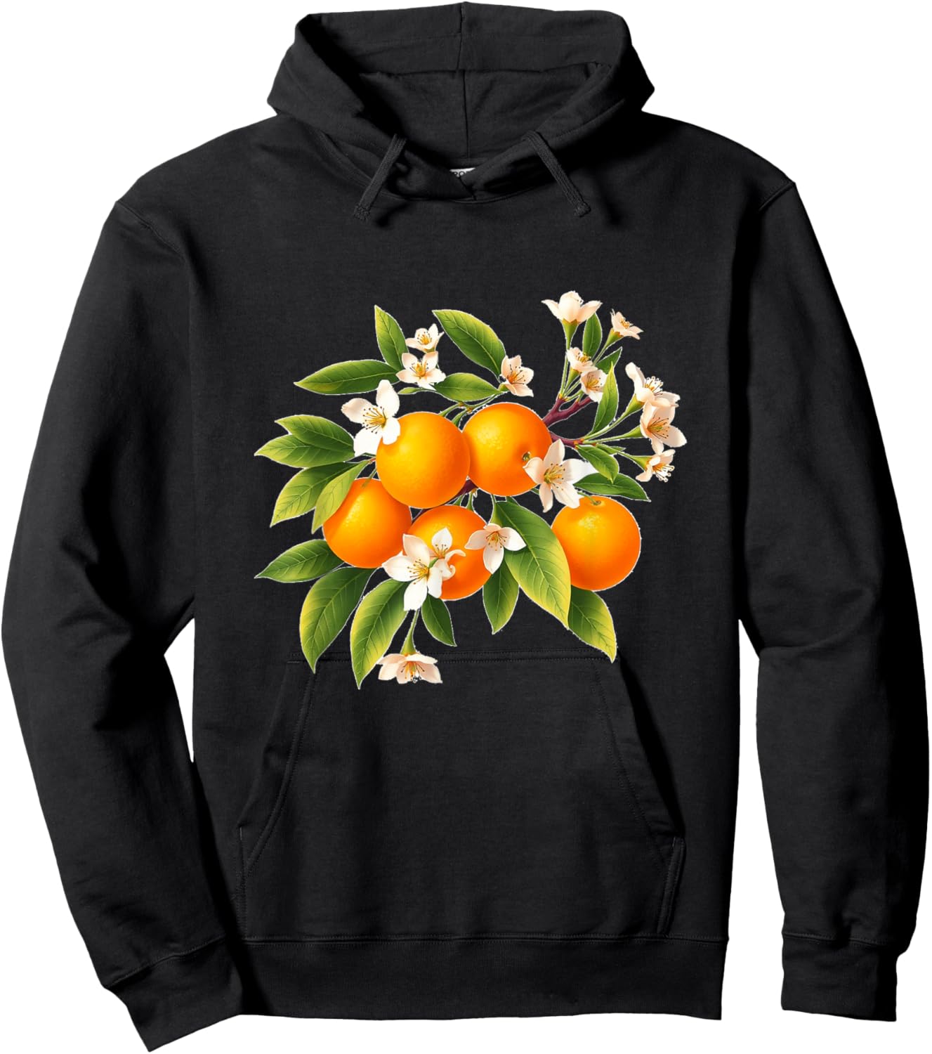Elegant Orange Blossom Branch - Botanical Fruit Illustration Hoodie - Hoodie | Black