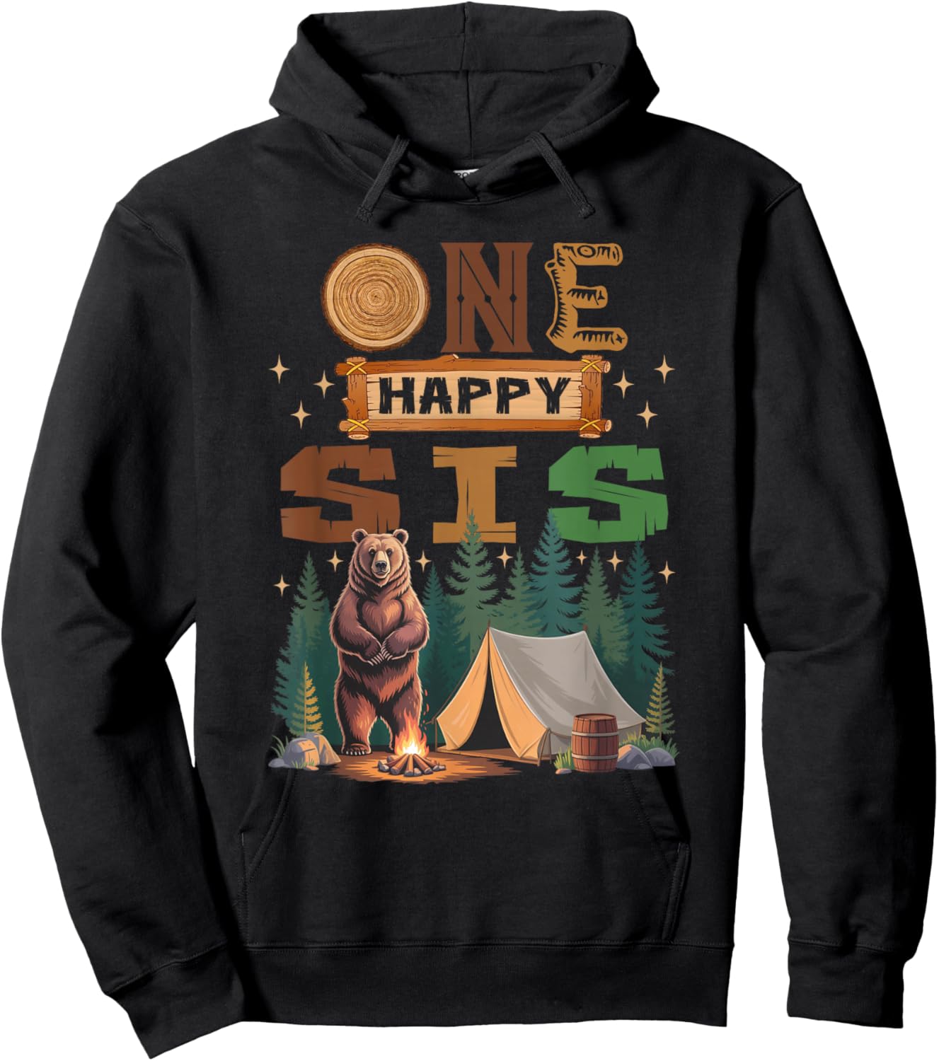 One Happy Sis Camper 1St Birthday Camping Bear Hoodie - Hoodie | Black