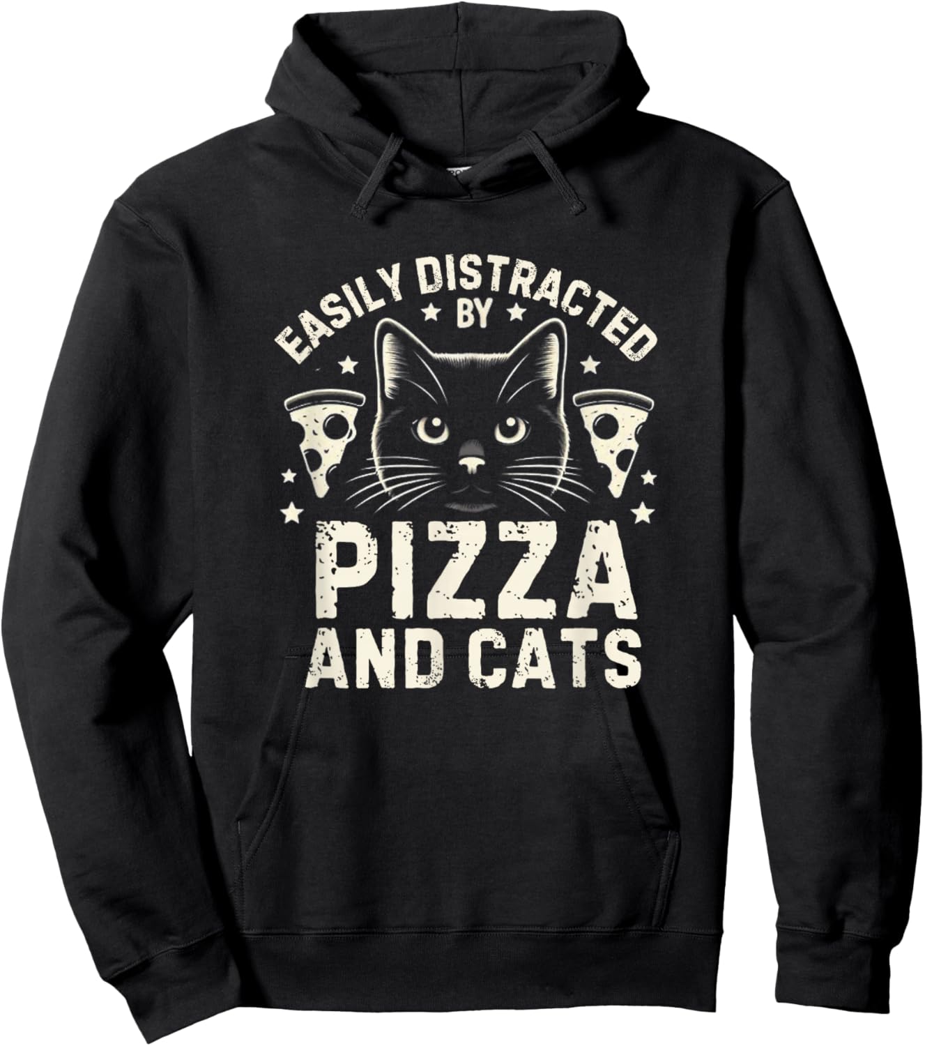 Funny Pizza Lover Foodie Pizza Pun Pizza and Cats Hoodie - Hoodie | Black