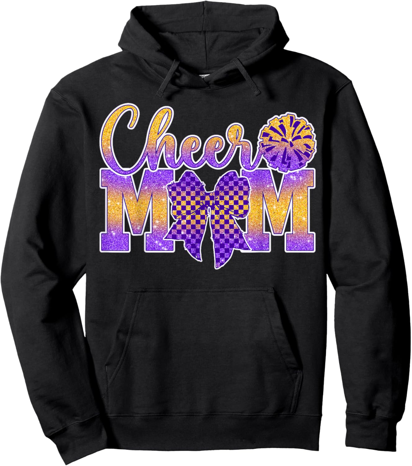 Cheer Mom Purple Gold Cheerleader Game Day Cheer Football Hoodie - Hoodie | Black
