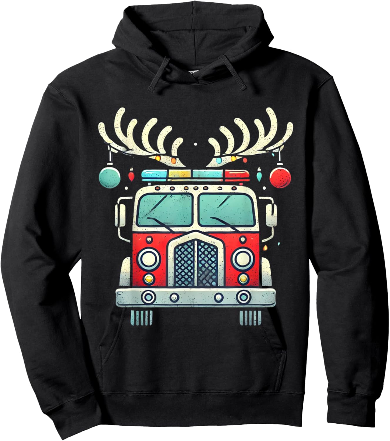 Funny Xmas Fire Truck Reindeer Christmas Firefighter Hoodie - Hoodie | Black