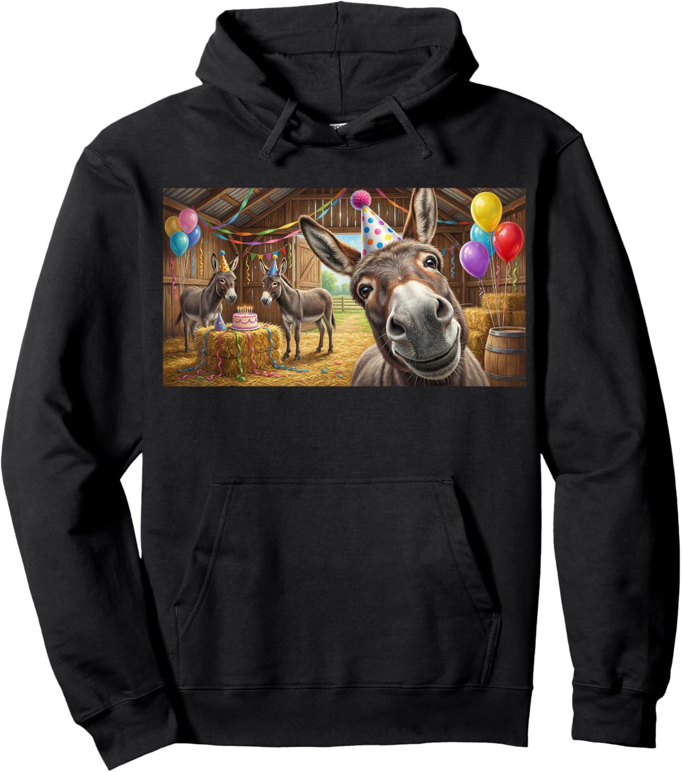 Funny Donkey Birthday Party Cute Farm Animal Selfie Hoodie - Hoodie | Black