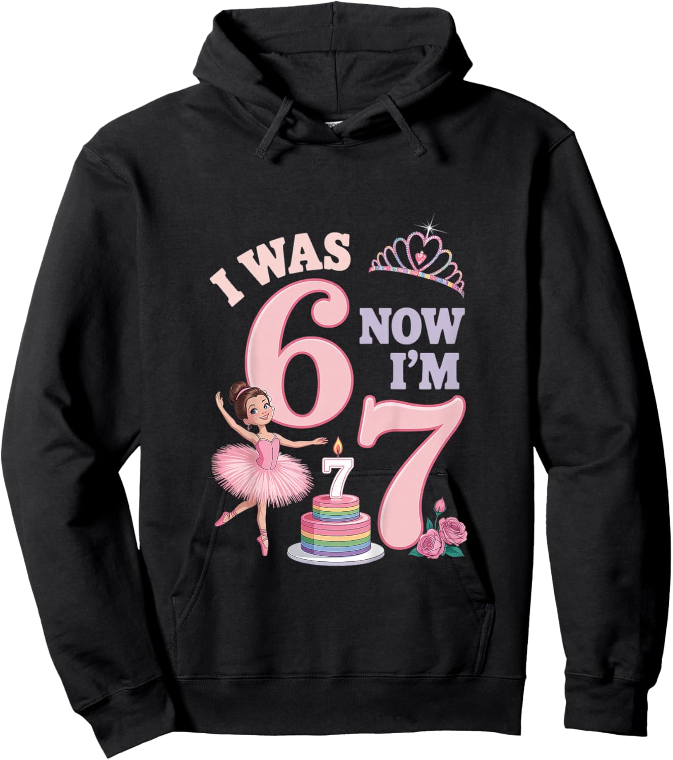 I was 6 Now I'm 7 Ballerina Hoodie - Hoodie | Black