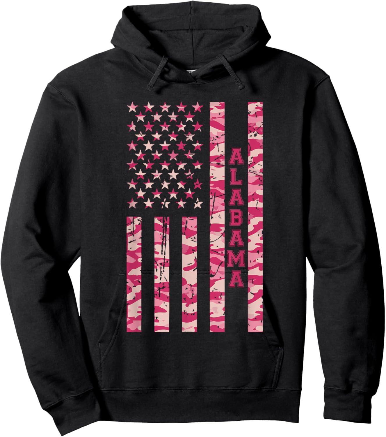 Alabama Southeastern State Roll Tide Pink Camo USA Flag Hoodie - Hoodie | Black