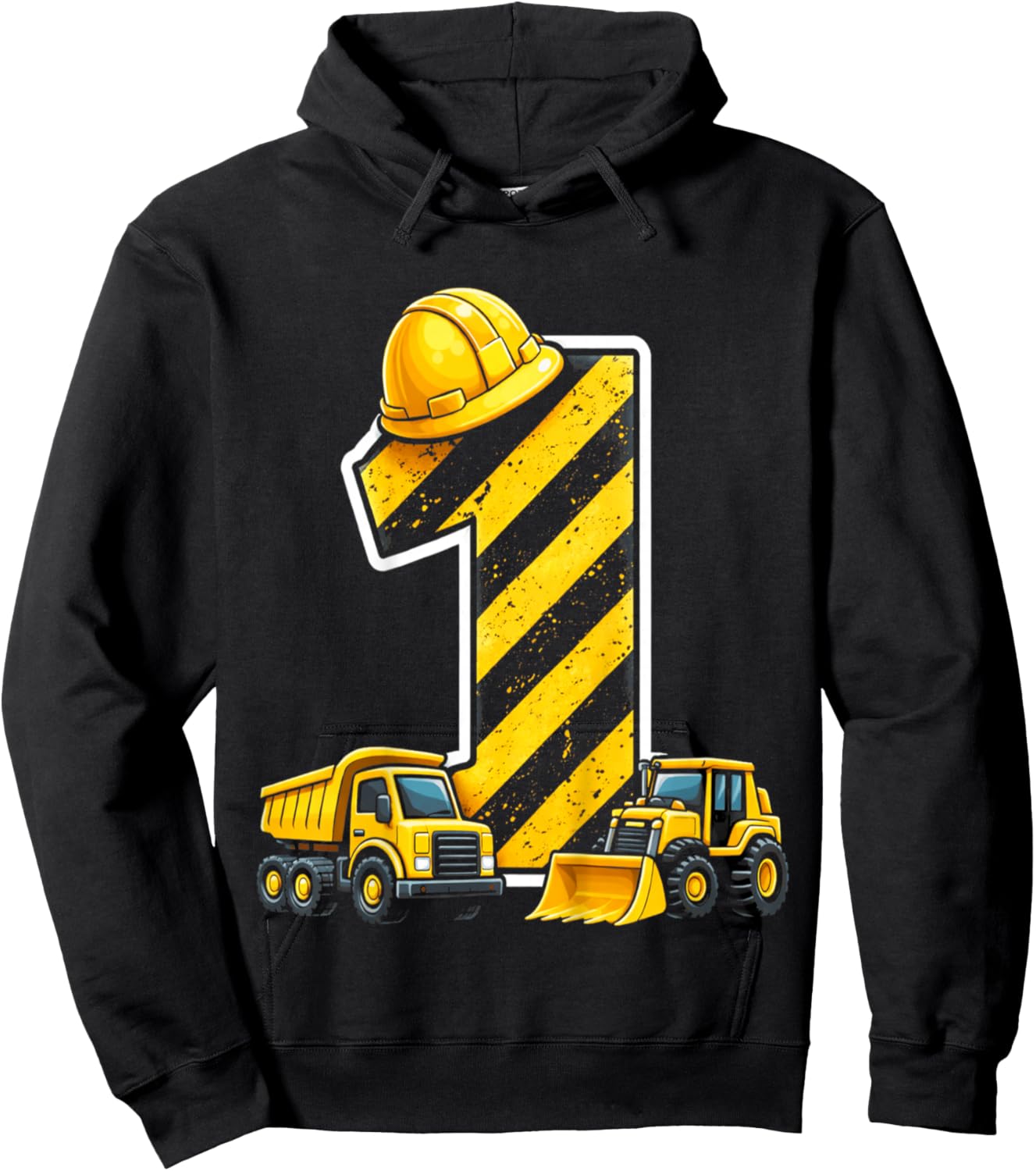 Kids One 1yr 1st Birthday Construction 1 Year Old Birthday Boy Hoodie - Hoodie | Black