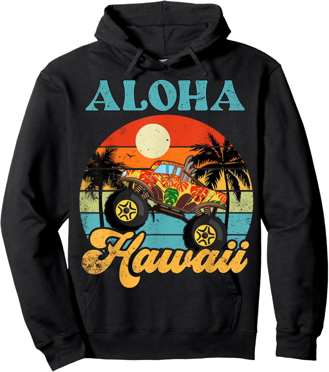 Hawaiian-Shirt Aloha Hawaii Monster Truck Youth Boy Toddler Hoodie - Hoodie | Black