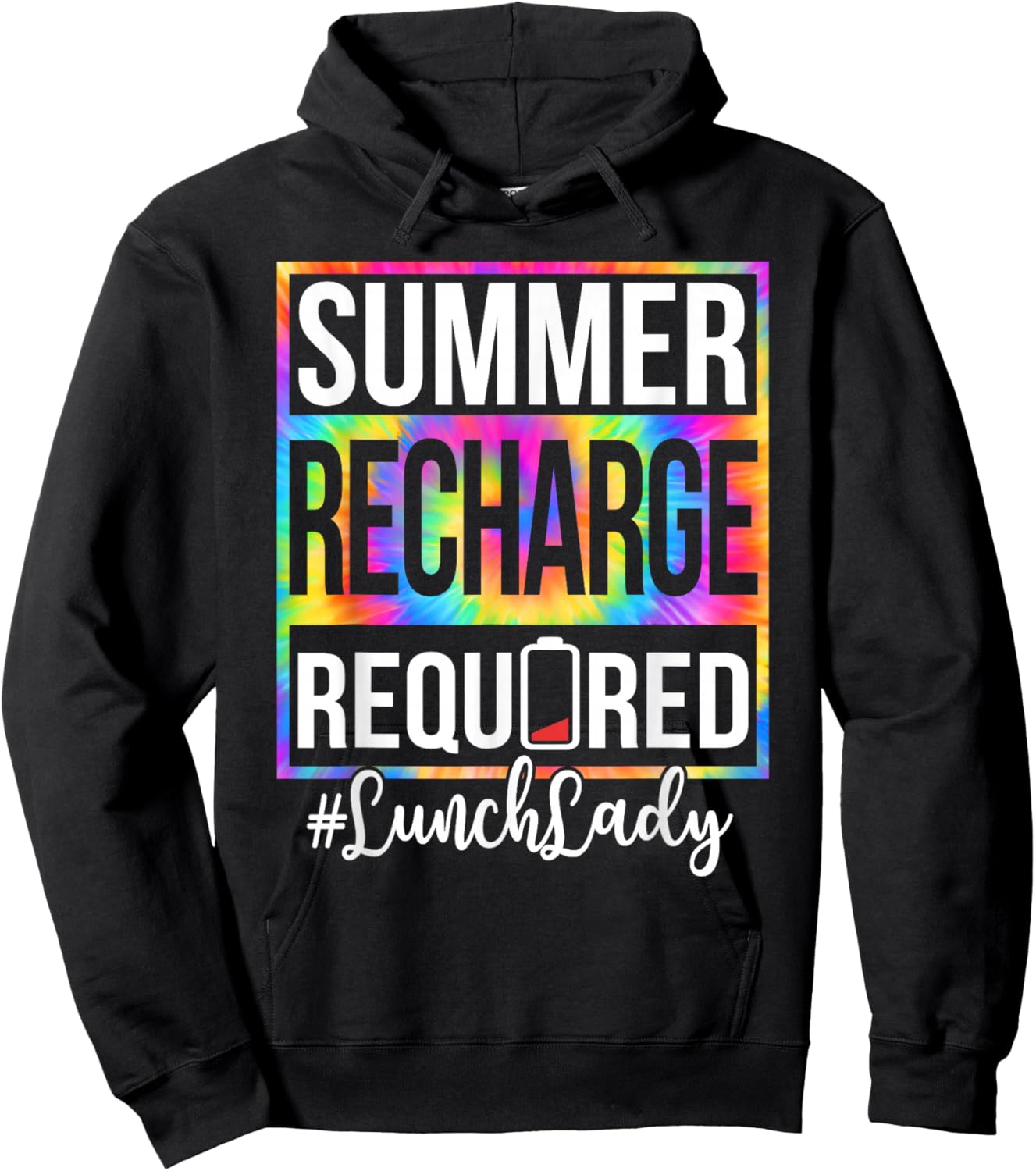 Funny Lunch Lady Summer Recharge Required Last Day of School Hoodie - Hoodie | Black