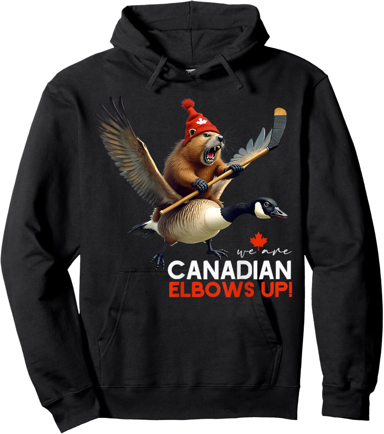 Retro We Are Canadian Elbows Up Angry Beaver Flying Goose Hoodie - Hoodie | Black