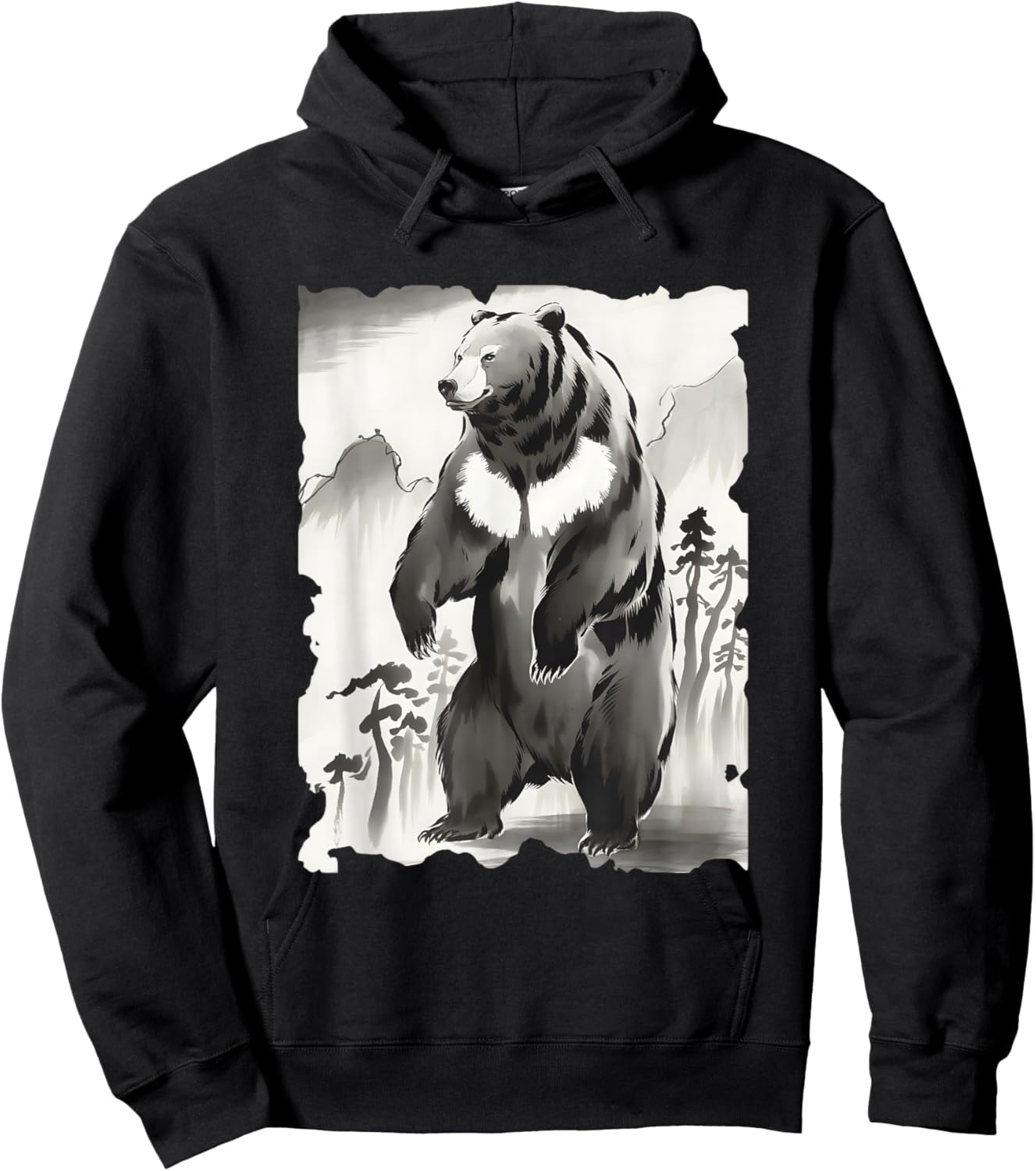 Bear Sumi-e Graphic - Vintage Japanese Art Kuma Bear Hoodie - Hoodie | Black