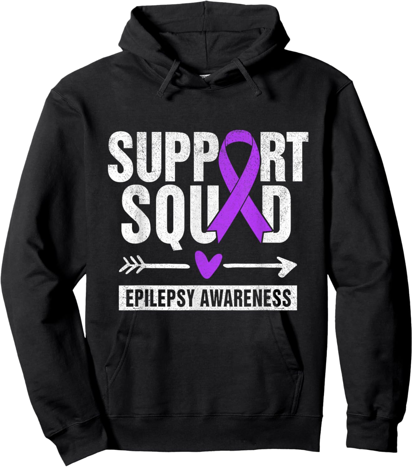 Support Squad Epilepsy Awareness I Wear Purple Ribbon Hoodie - Hoodie | Black