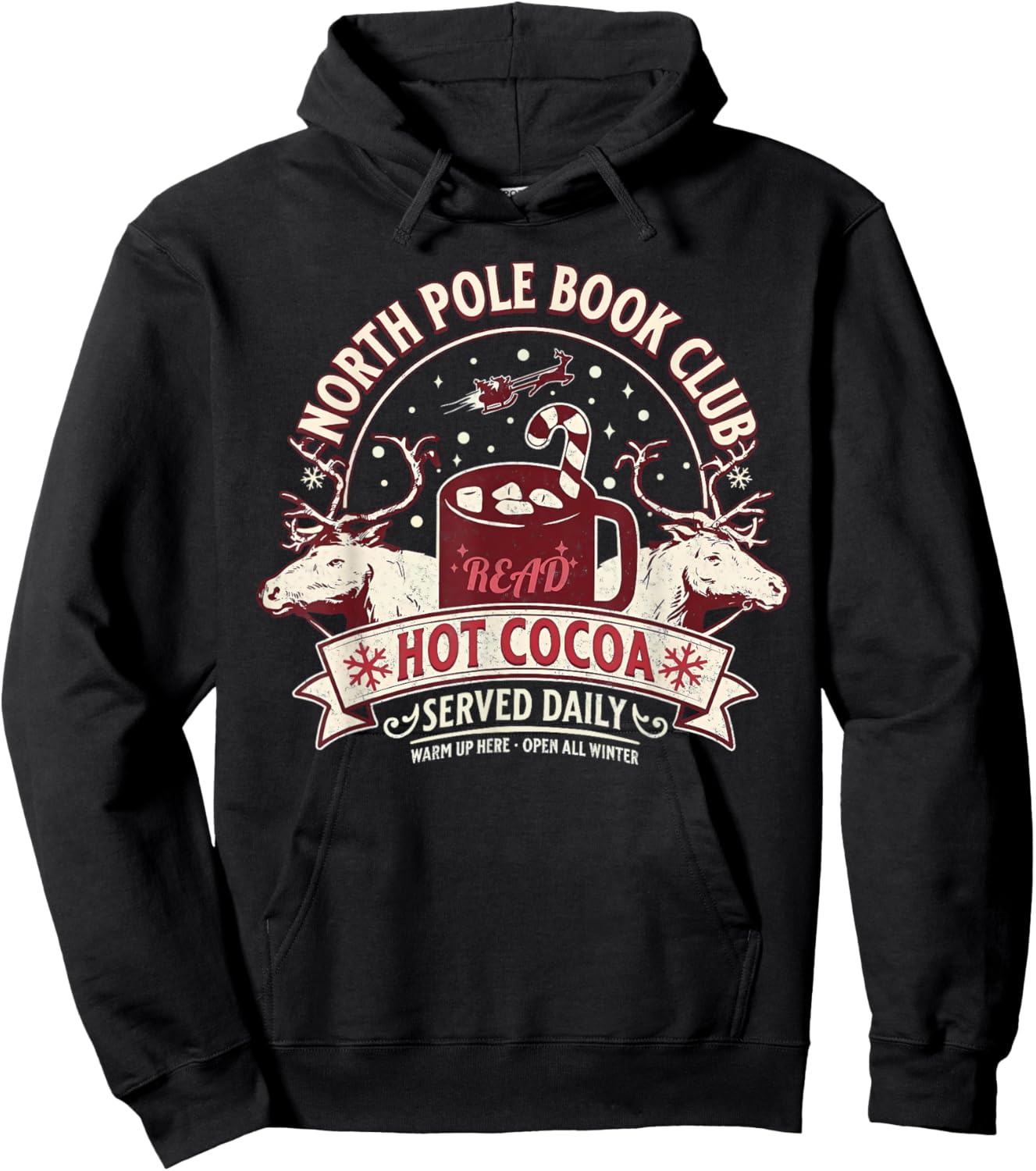 North Pole Book Club Hot Cocoa Reindeer Christmas Xmas Santa Hoodie - Hoodie | Black