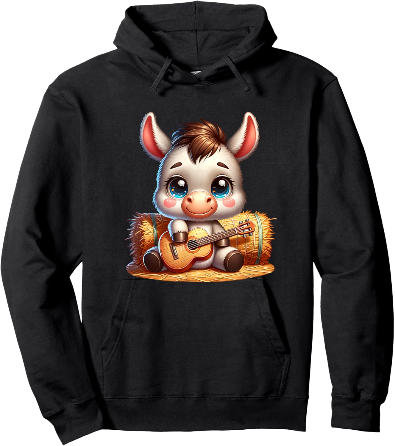 Cute Baby Donkey with Guitar Country Farm Vibes Hoodie - Hoodie | Black