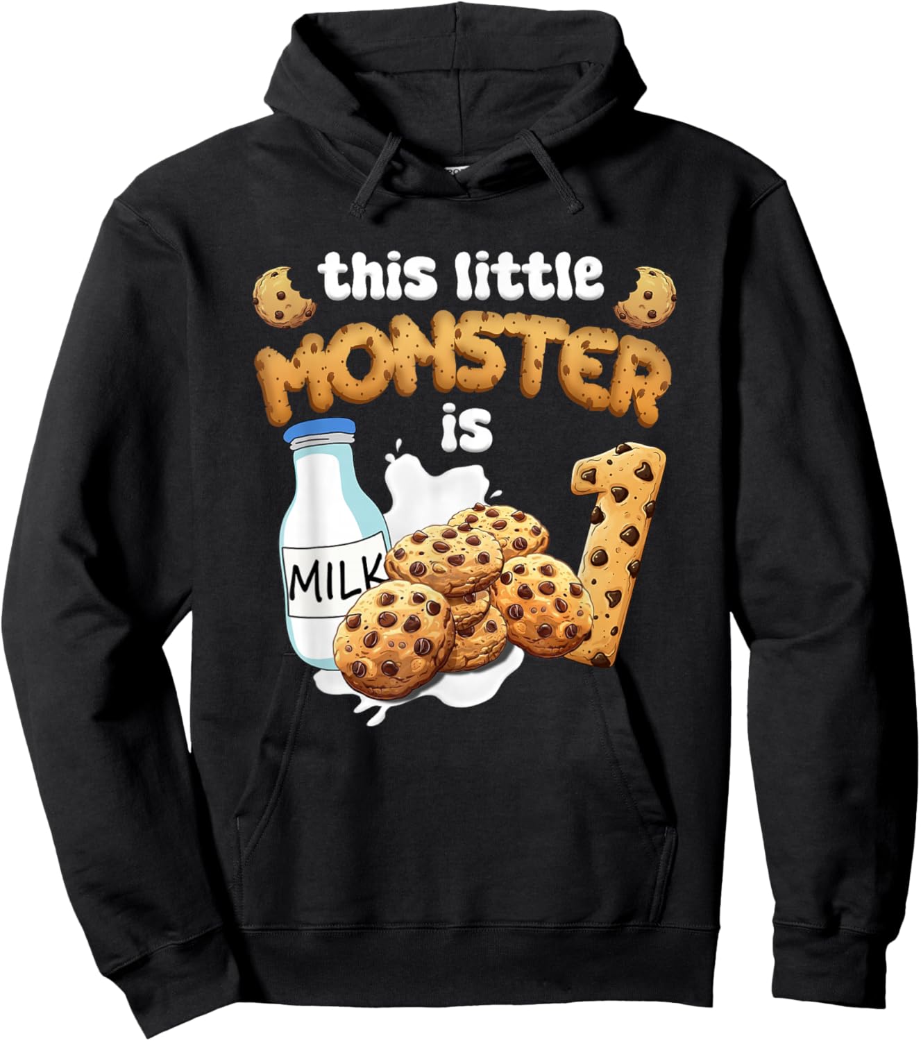 Milk and Cookies This Little Monster is 1 1st Bday Boy Girl Hoodie - Hoodie | Black