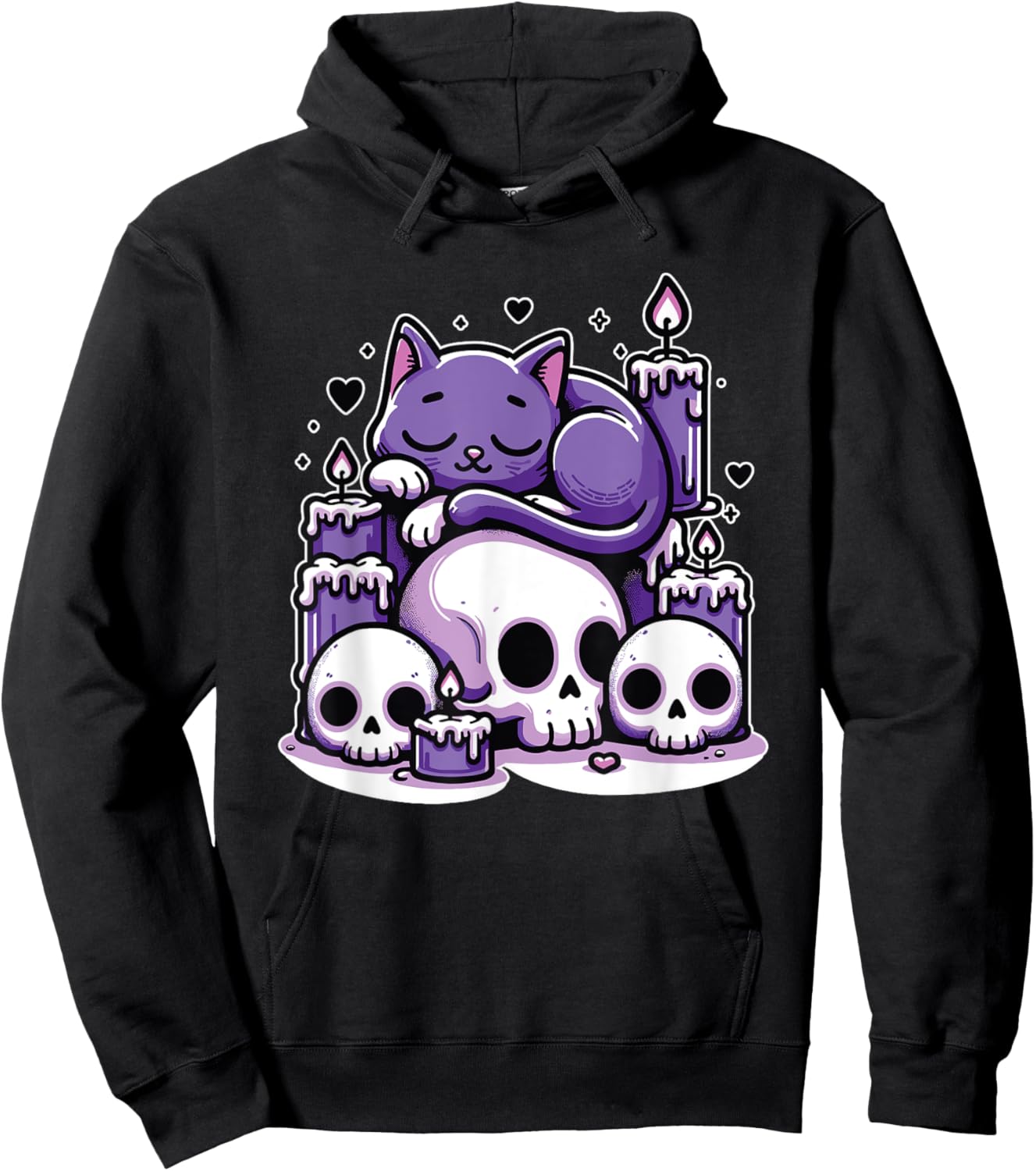 Kawaii Pastel Goth Cute Creepy Cat Candles Skeleton Men Women Girls Kids Hoodie - Hoodie | Black