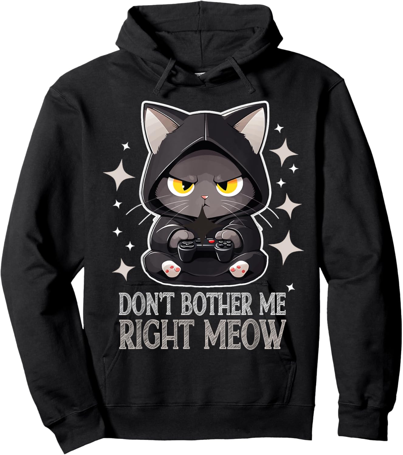 Funny Video Gamer and Cat Lover Don't Bother Me Right Meow Men Women Hoodie - Hoodie | Black