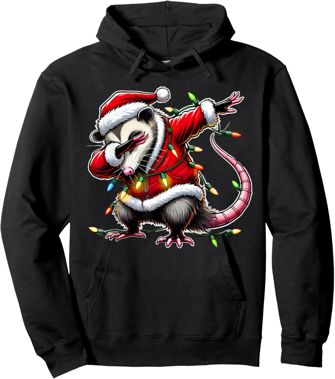 Christmas Santa Costume Dabbing Opossum Xmas Lights Kids Dab Hoodie - Hoodie | Black