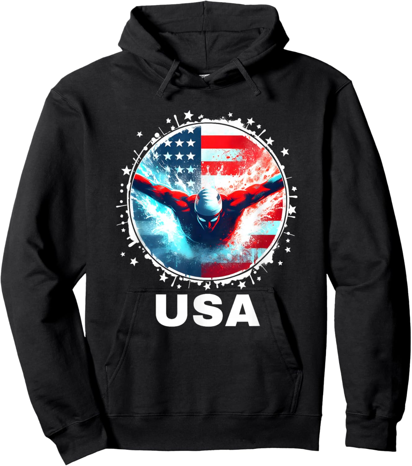 Swimming United States Team Apparel American Flag Swimming Hoodie - Hoodie | Black
