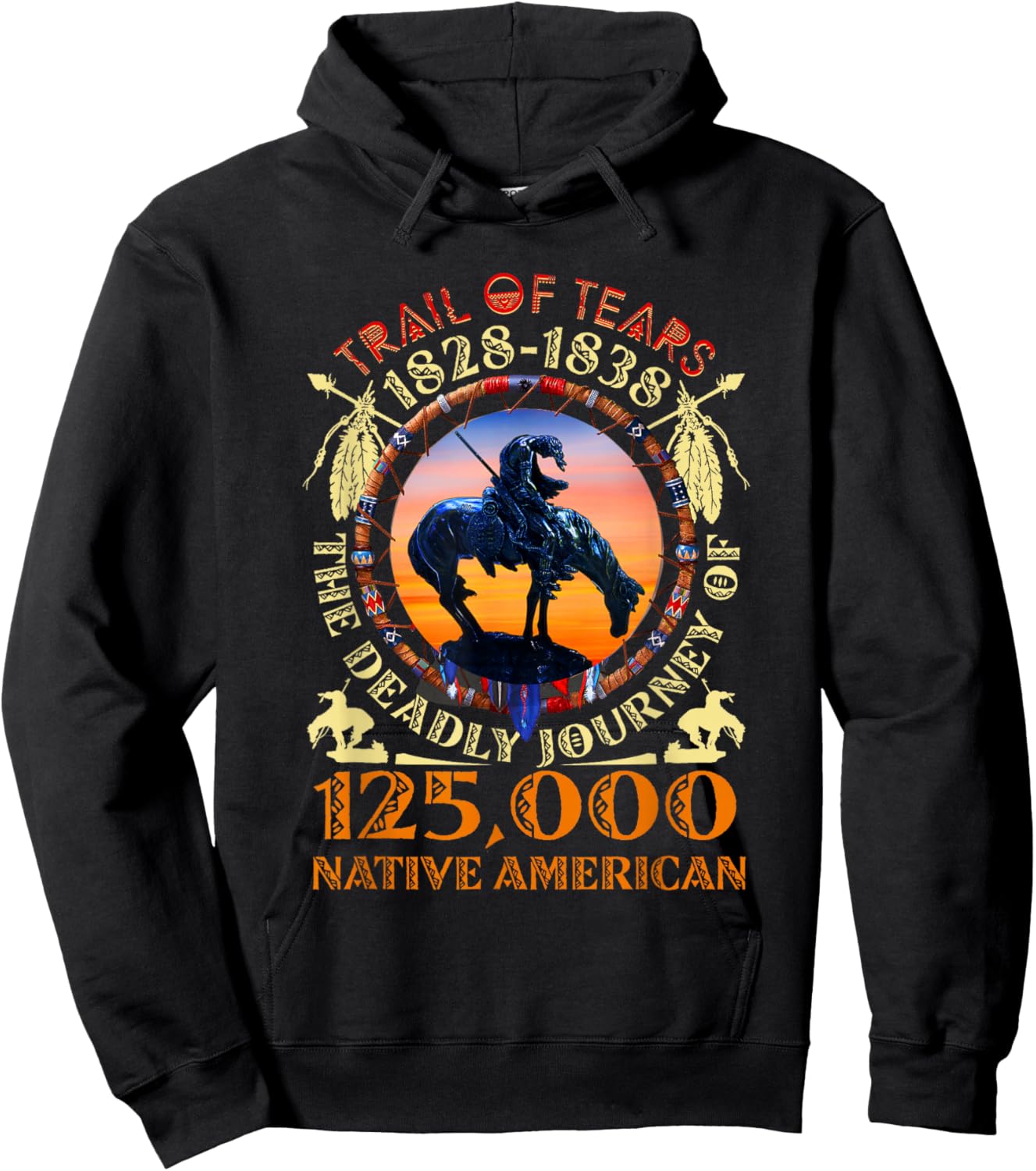 Native American Trail Of Tears 125000 - Black, Small - Short Sleeve - Cultural Hoodie - Hoodie | Black