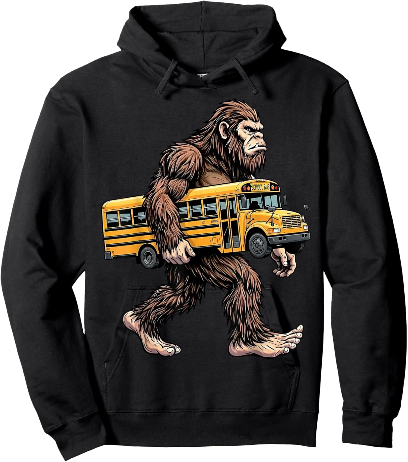 Bigfoot Carrying School Bus Funny Sasquatch Back to School Hoodie - Hoodie | Black