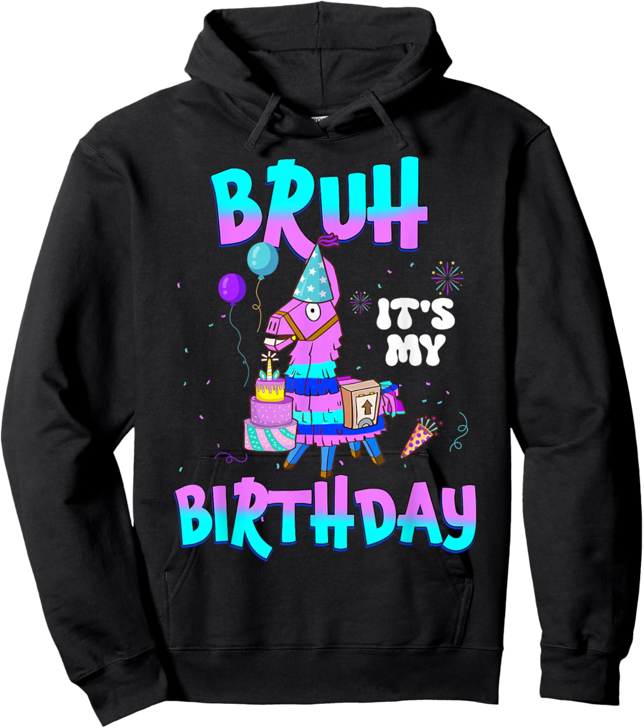 Bruh Its My Birthday Llama Matching Outfit Boy Girl Kid Bday Hoodie - Hoodie | Black