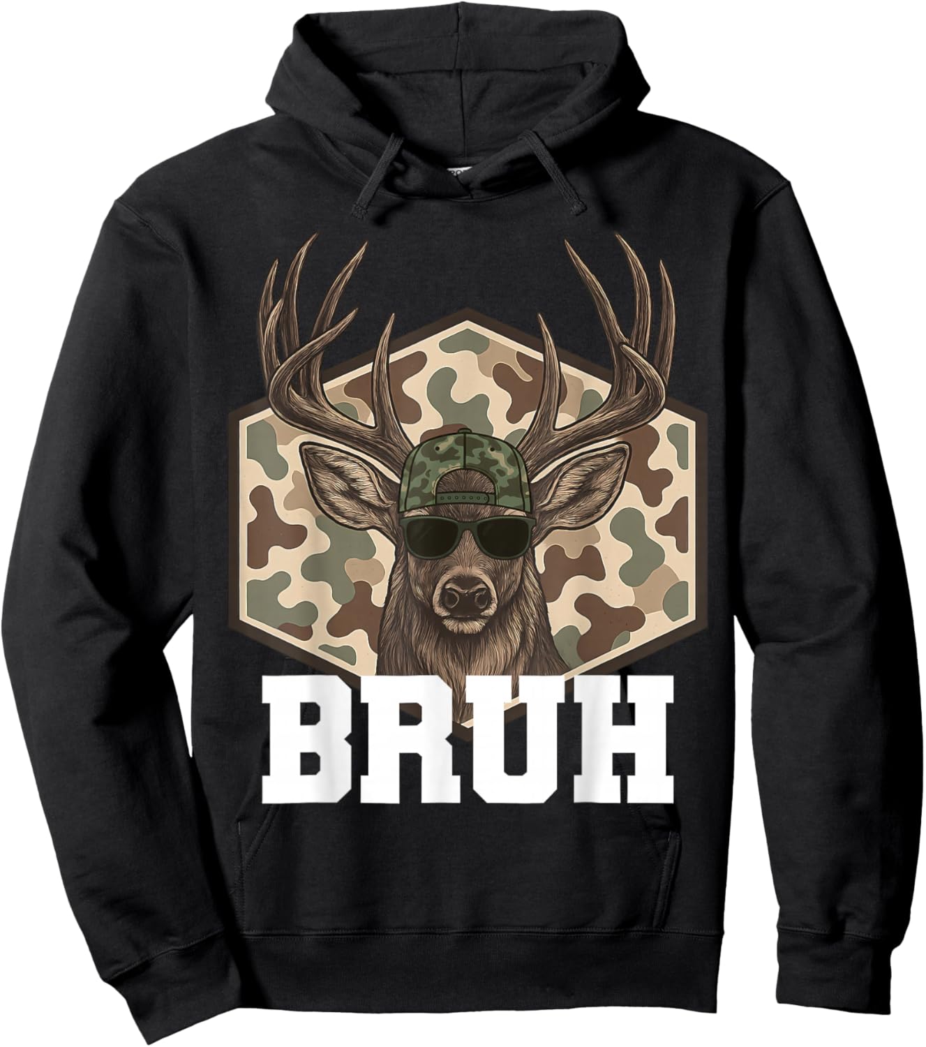 Bruh Deer Funny Deer Hunting Camo Hat Youth Teens Kids Slang Hoodie - Hoodie | Black