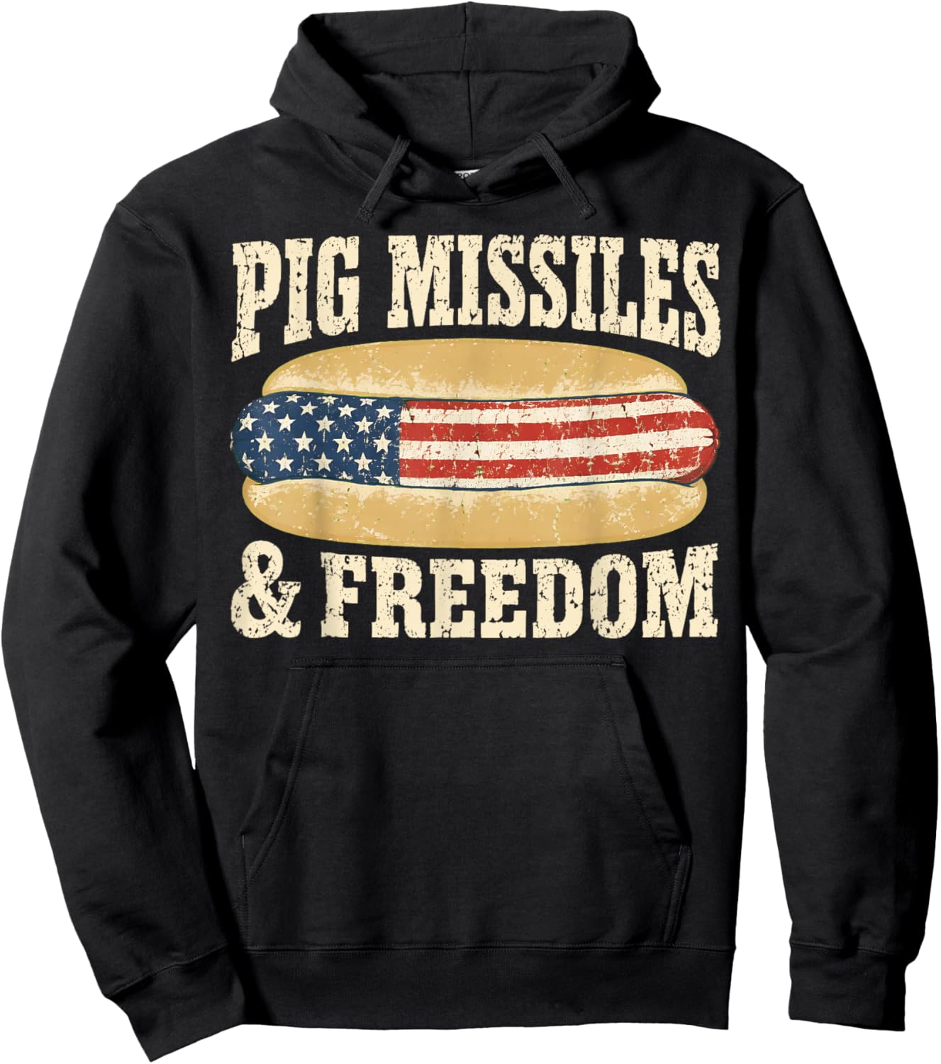 Pig Missiles and Freedom 4th of July Patriotic Hotdog Hoodie - Hoodie | Black