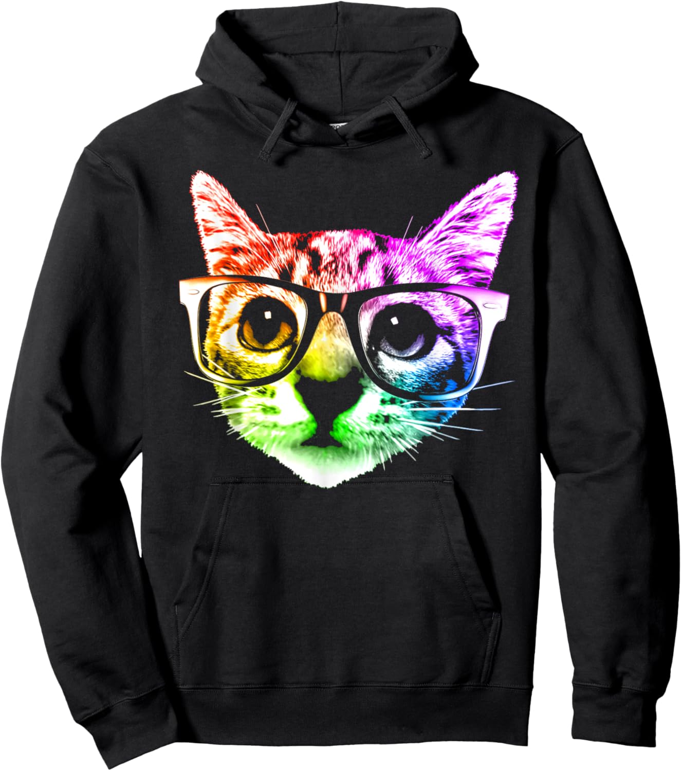 Rainbow Kitty Cat with Glasses by ROBOTFACE Hoodie - Hoodie | Black