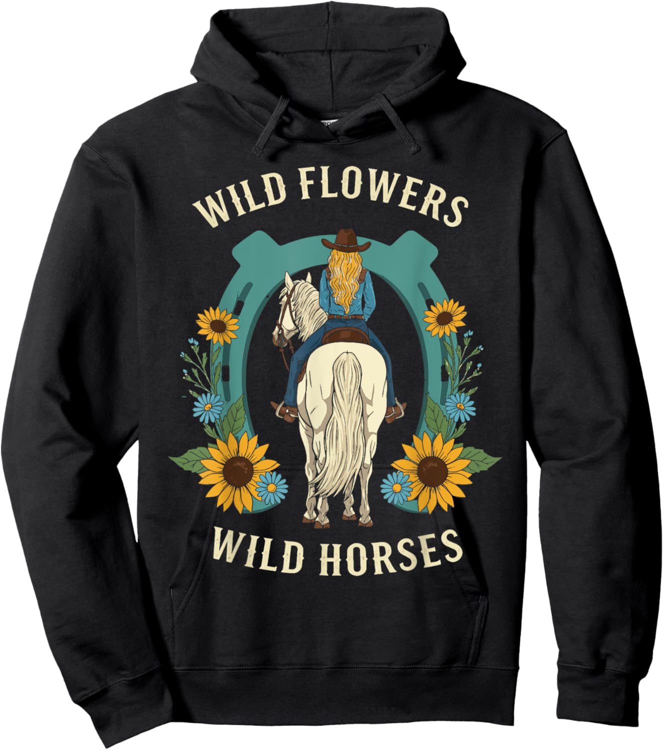 Wild Flowers Wild Horses Retro Rodeo Western Country Cowgirl Hoodie - Hoodie | Black