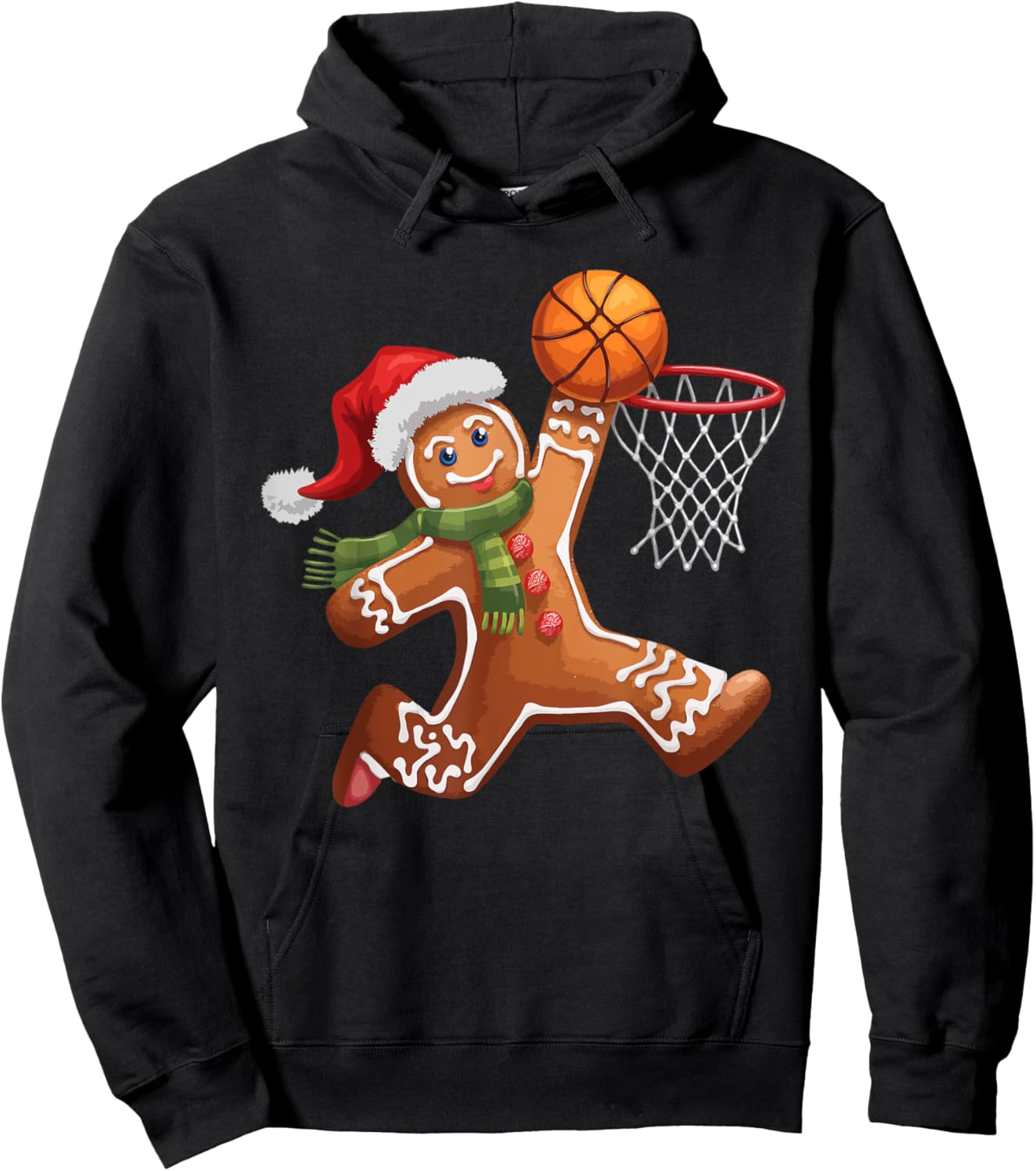 Gingerbread Playing Basketball Christmas Player Kids Family Hoodie - Hoodie | Black