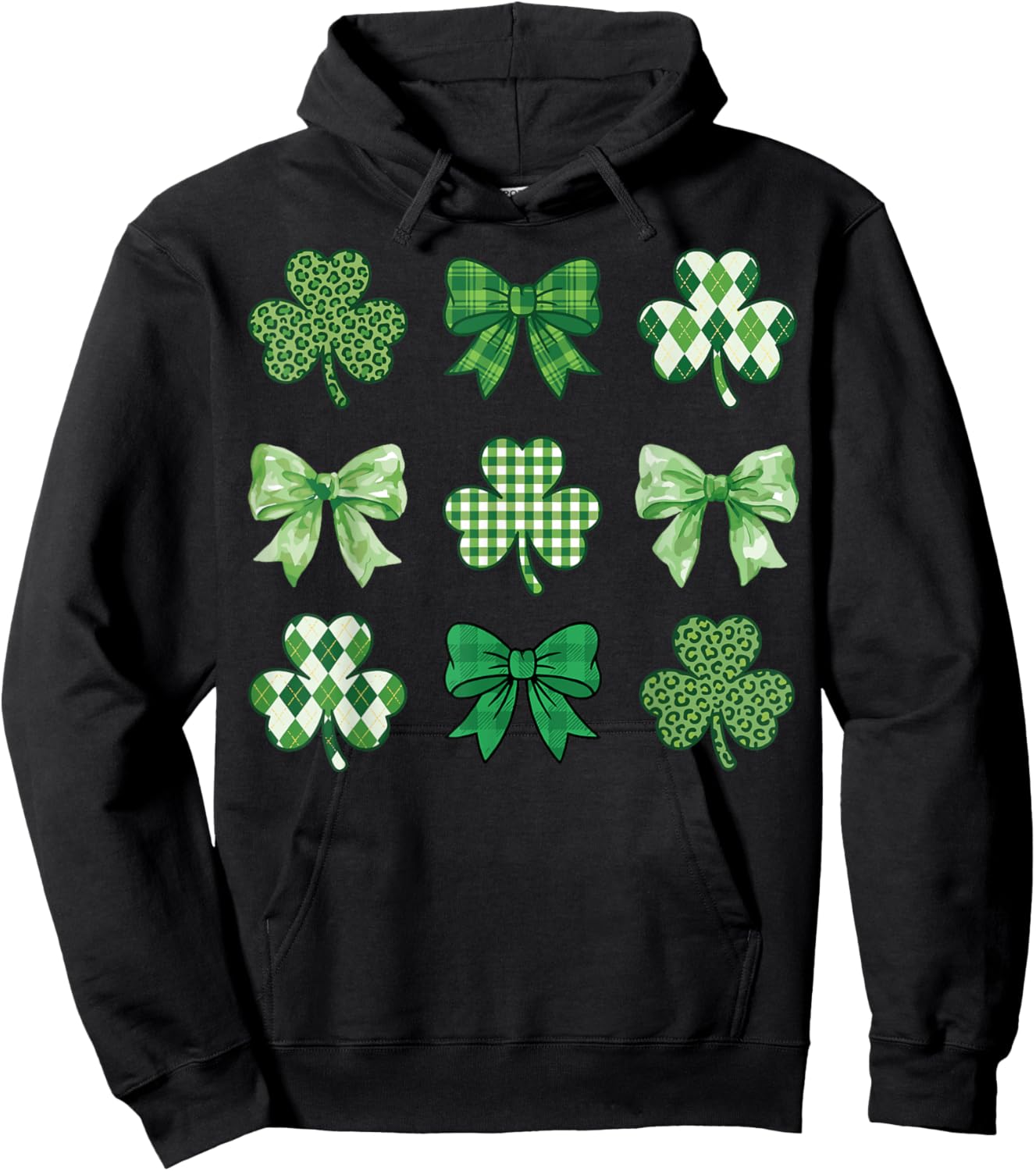 St Patricks Day Shamrock Coquette Bow Saint Pattys Girls Hoodie - Hoodie | Black