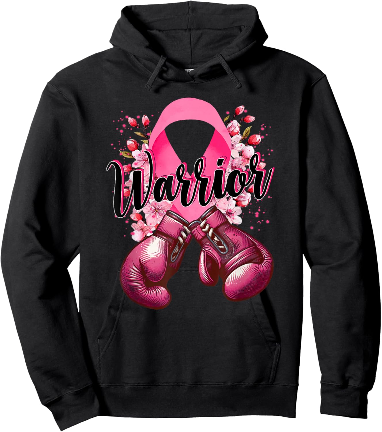 Warrior Boxing Gloves Pink Ribbon Breast Cancer Awareness Hoodie - Hoodie | Black