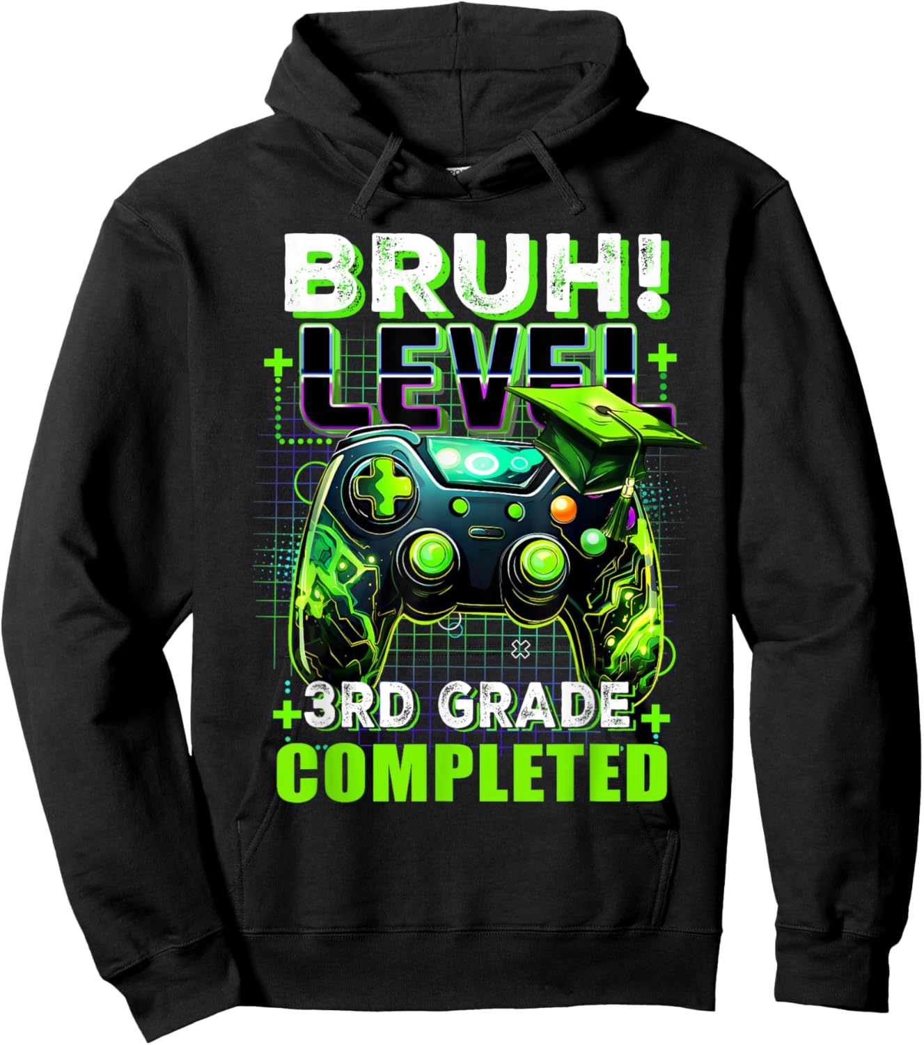 Bruh Level 3rd Grade Completed Last Day Of School Graduate Hoodie - Hoodie | Black