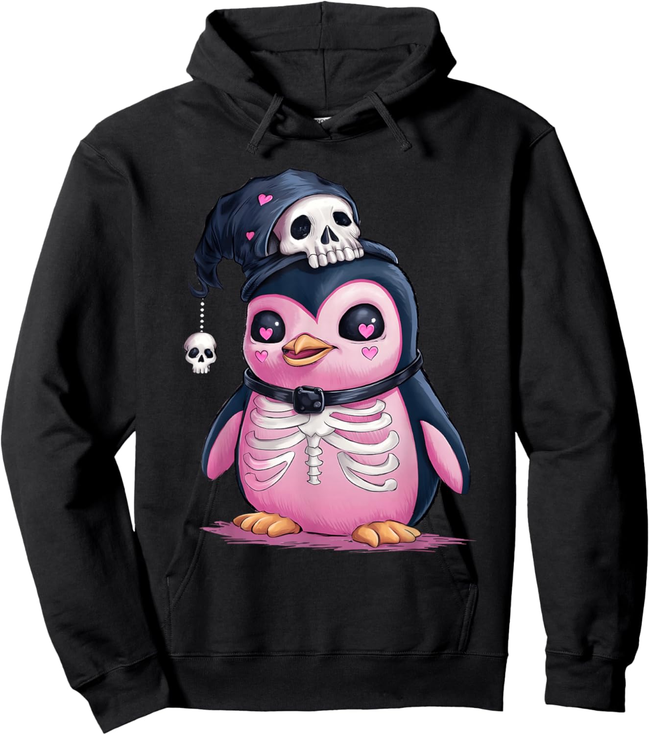 Kawaii Gothic Penguin Skulls Goth Pink Pastel graphic art Hoodie - Hoodie | Black