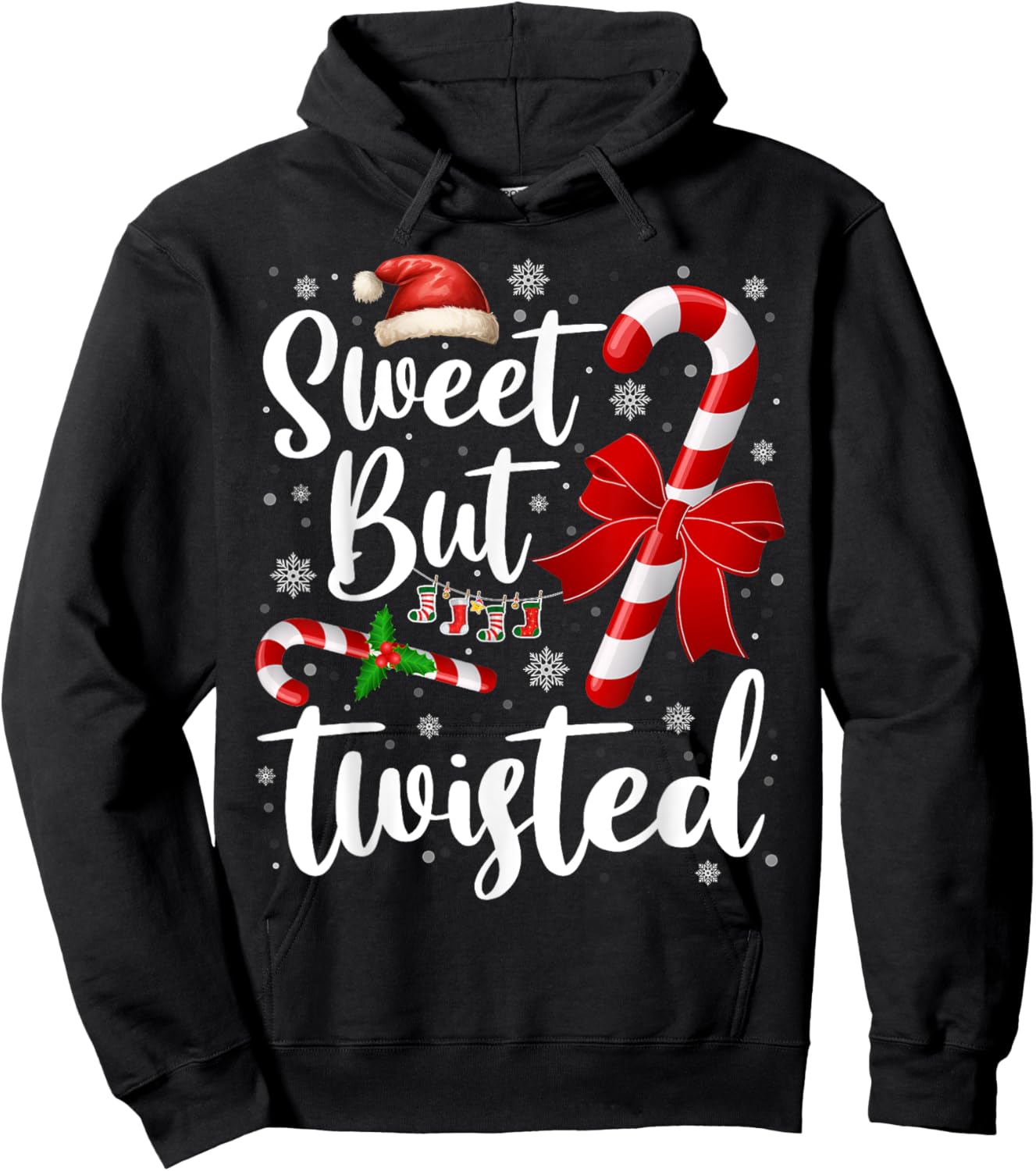 Candy Cane Lovers Christmas Sweet But Twisted Xmas Pajamas Hoodie - Hoodie | Black