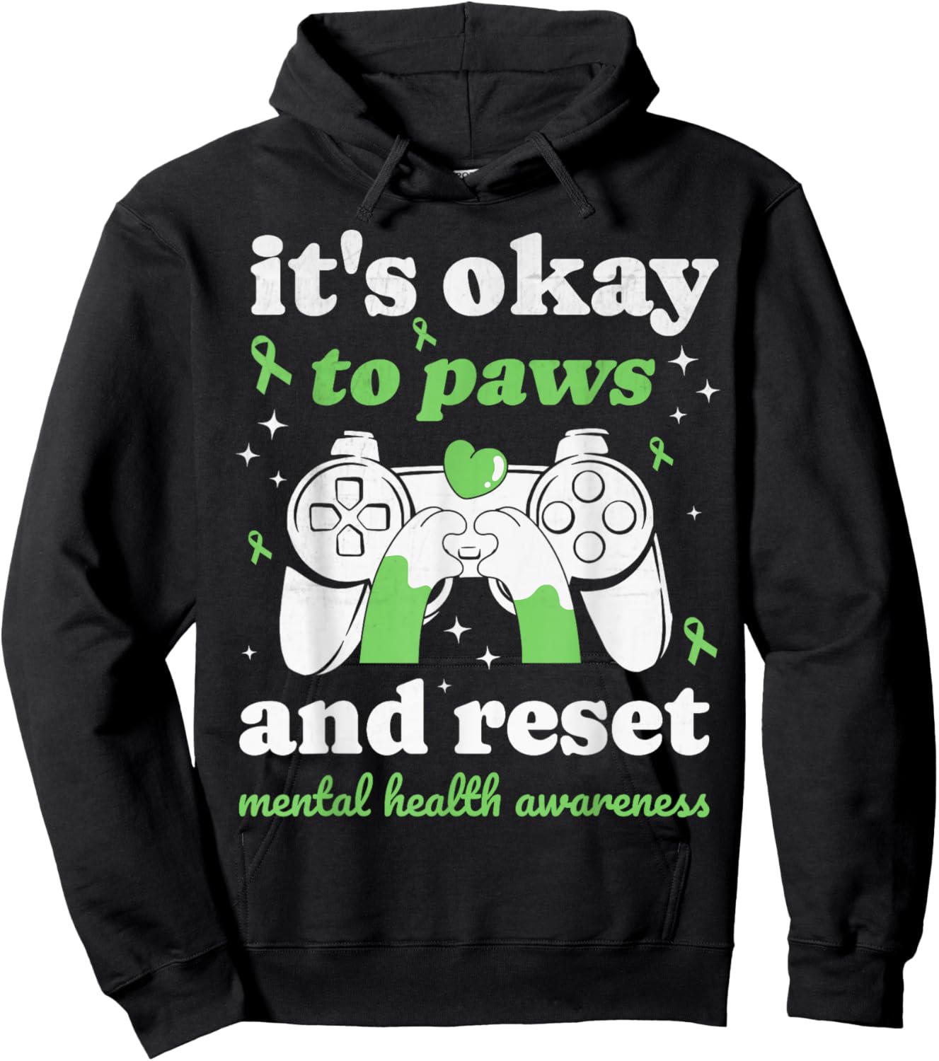 Cat Mental Health Awareness Month Gamer Paws Men's Kid's Hoodie - Hoodie | Black