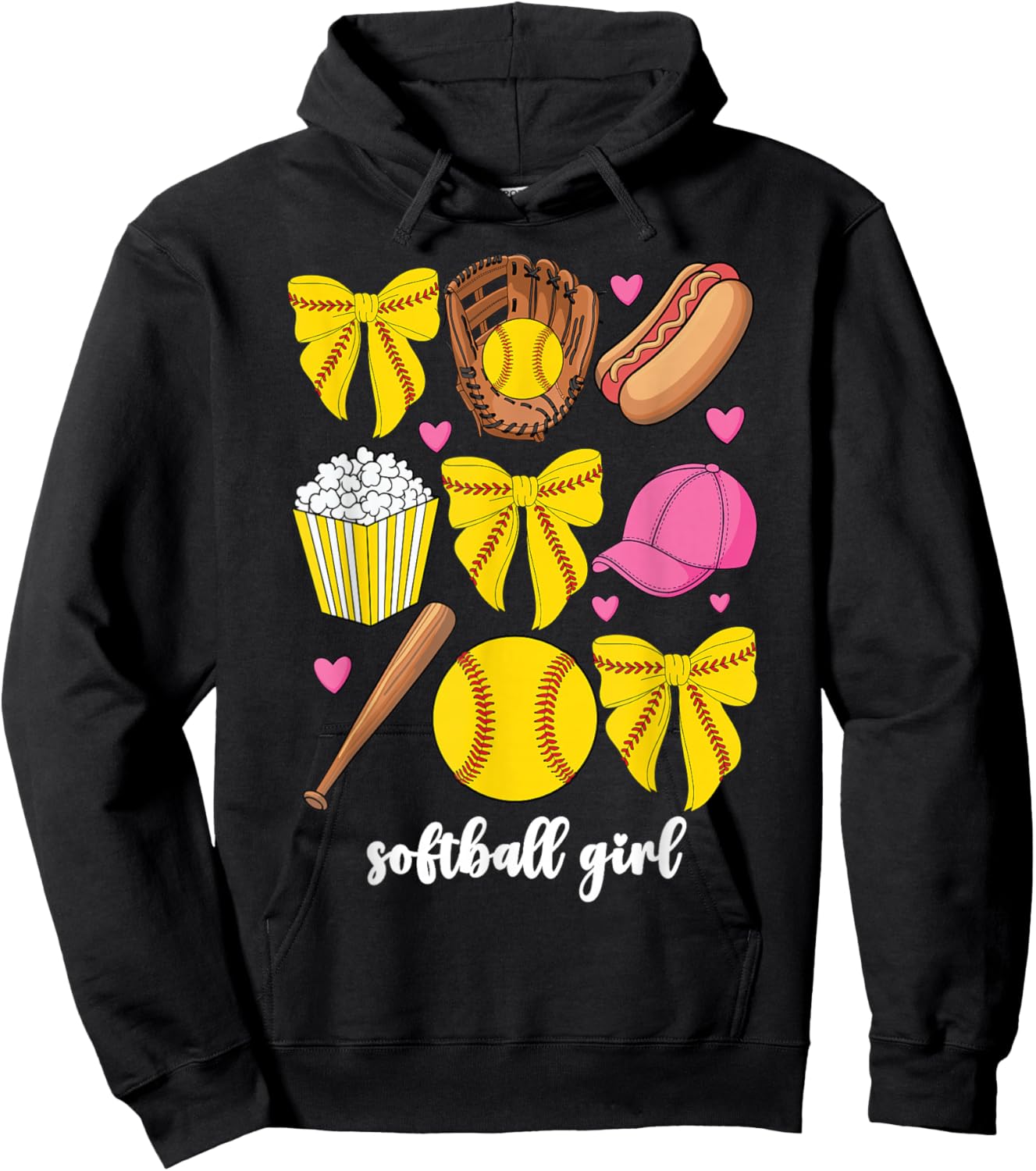 Cute Softball Coquette Bow Girls Softball Girl Hoodie - Hoodie | Black