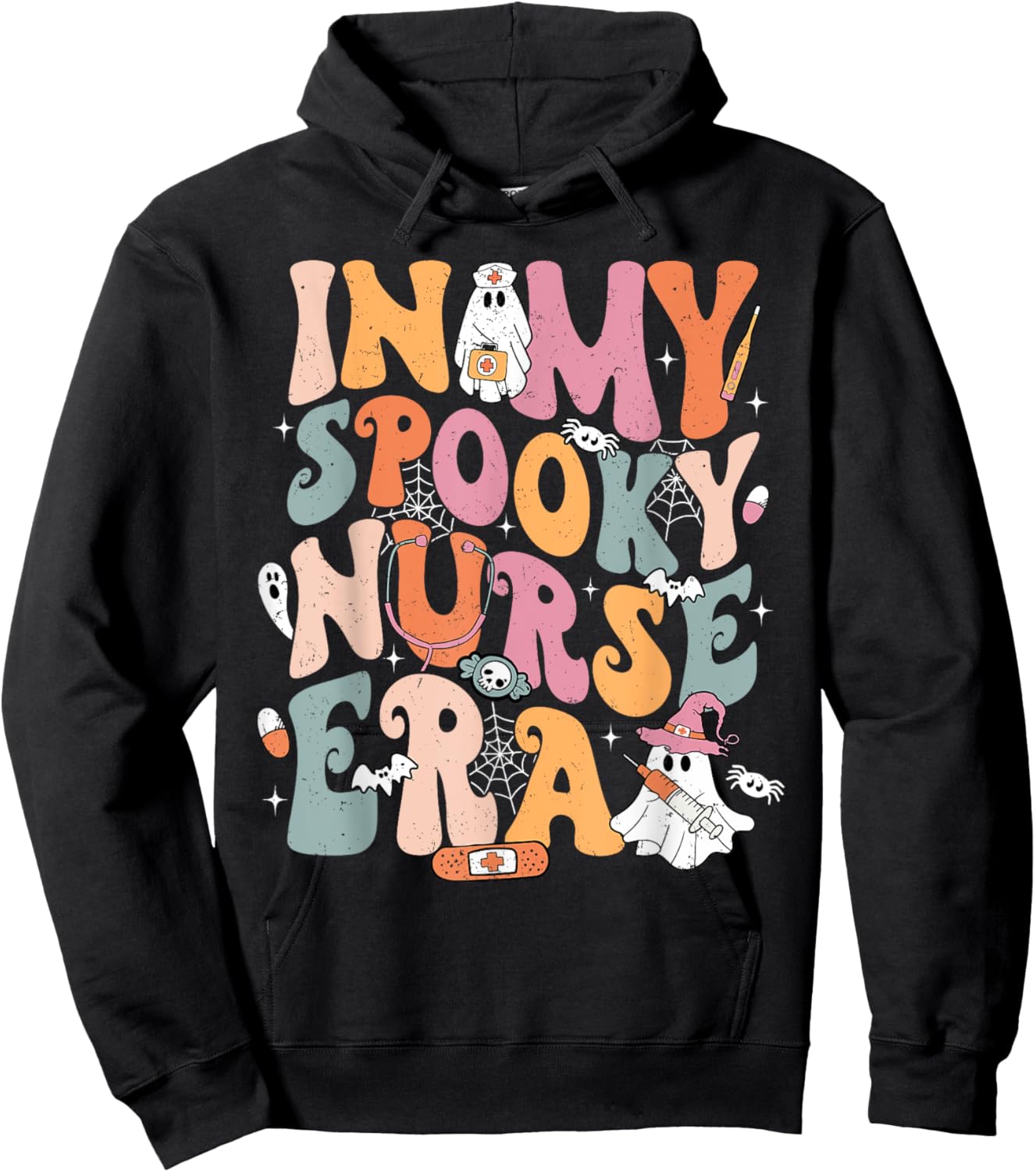 Groovy In My Spooky Nurse Era Ghost Halloween Nursing Hoodie - Hoodie | Black